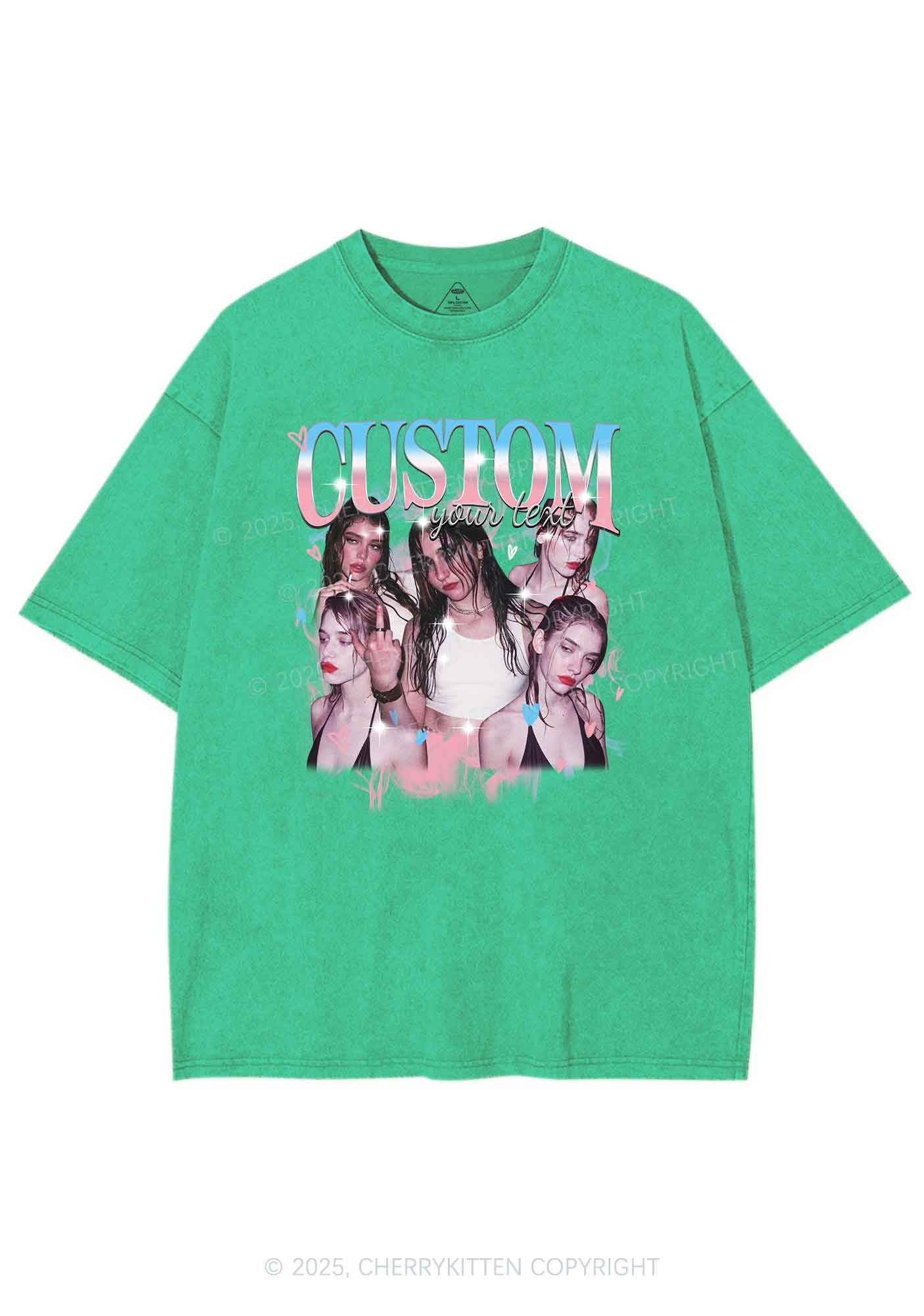 Custom Photo Trans Pride Y2K Shirts Washed Tee Cherrykitten