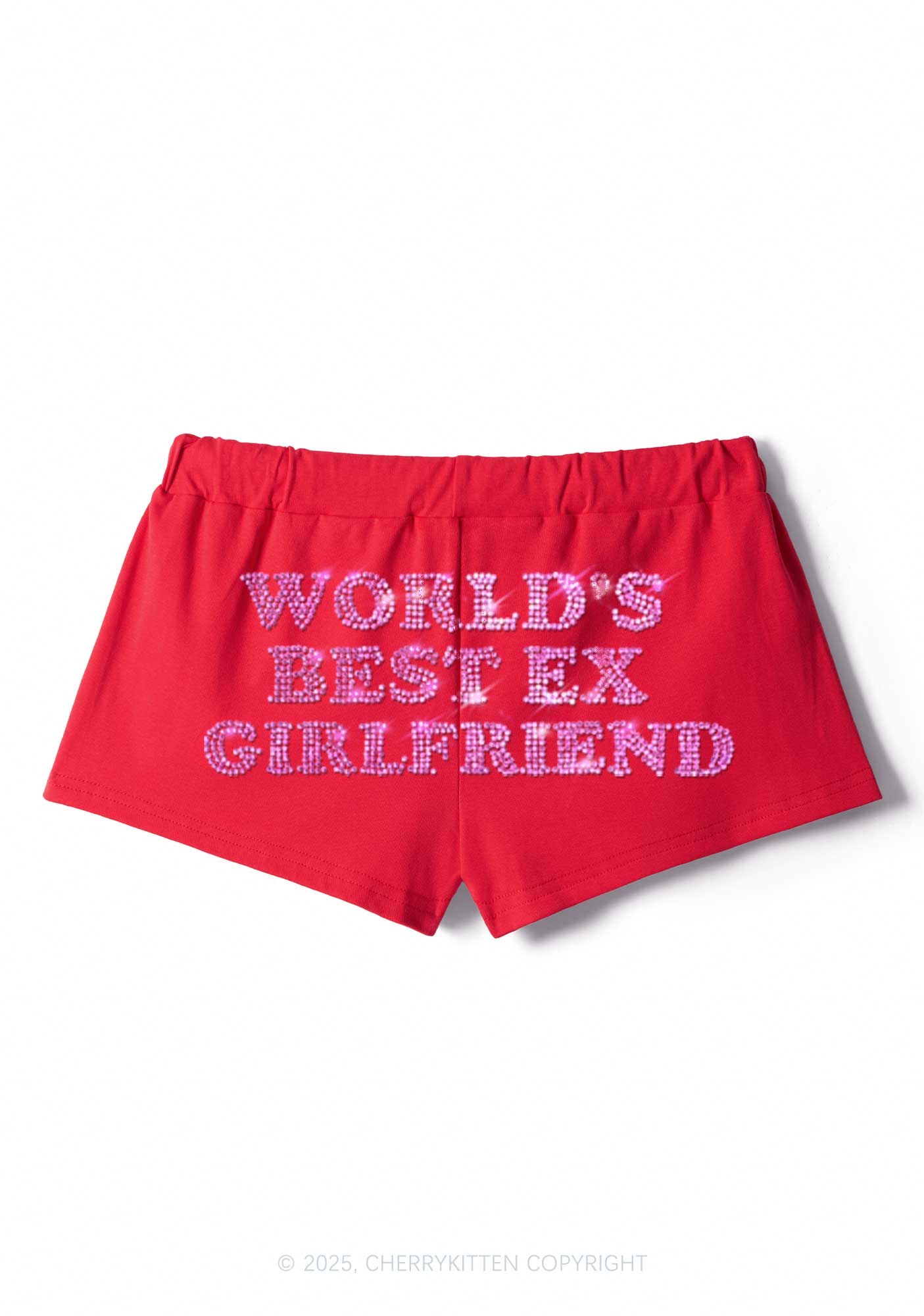 Rhinestone Best Ex Girlfriend Y2K Drawstring Mini Shorts Cherrykitten