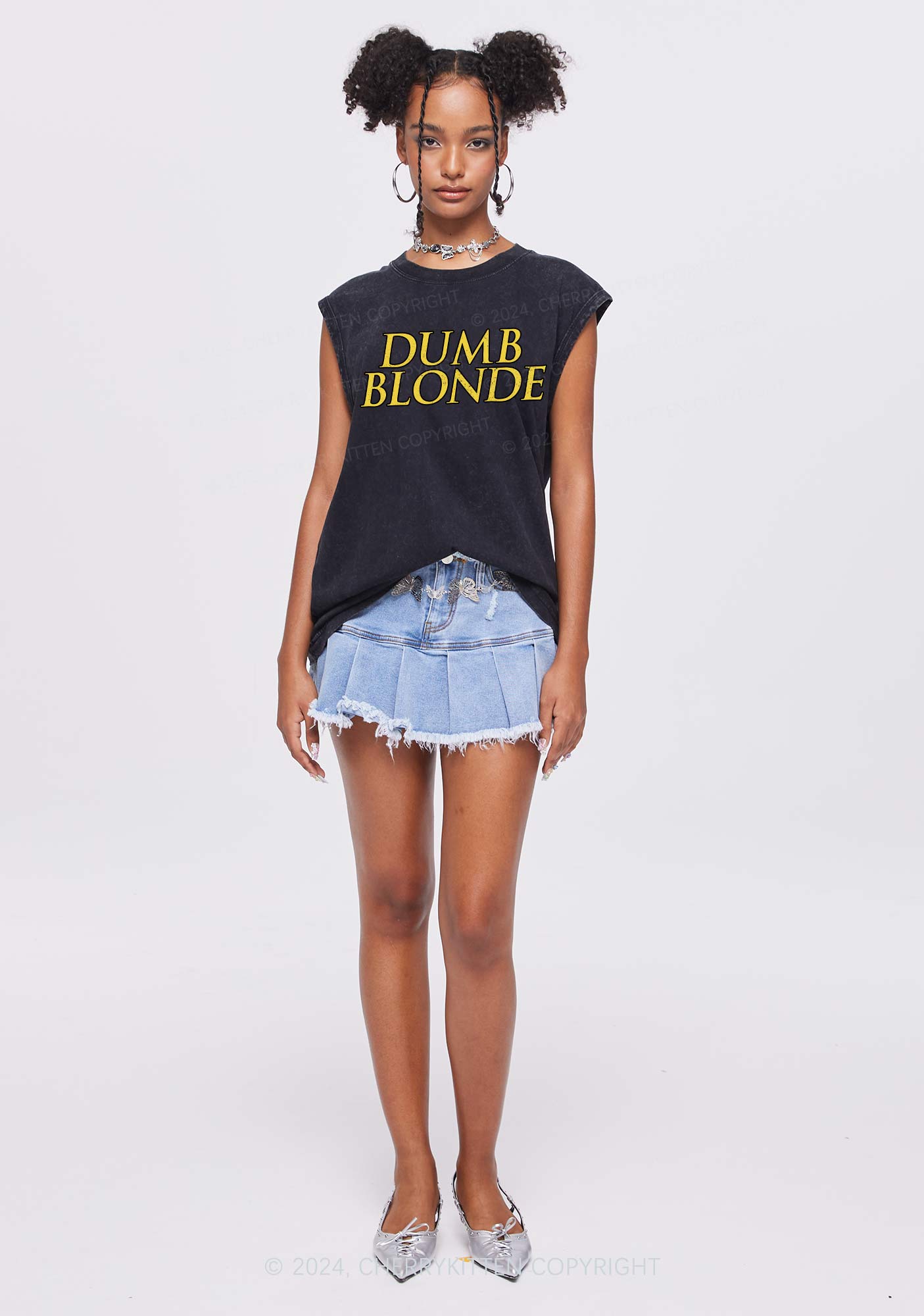 Dumb Blonde Y2K Washed Tank Cherrykitten