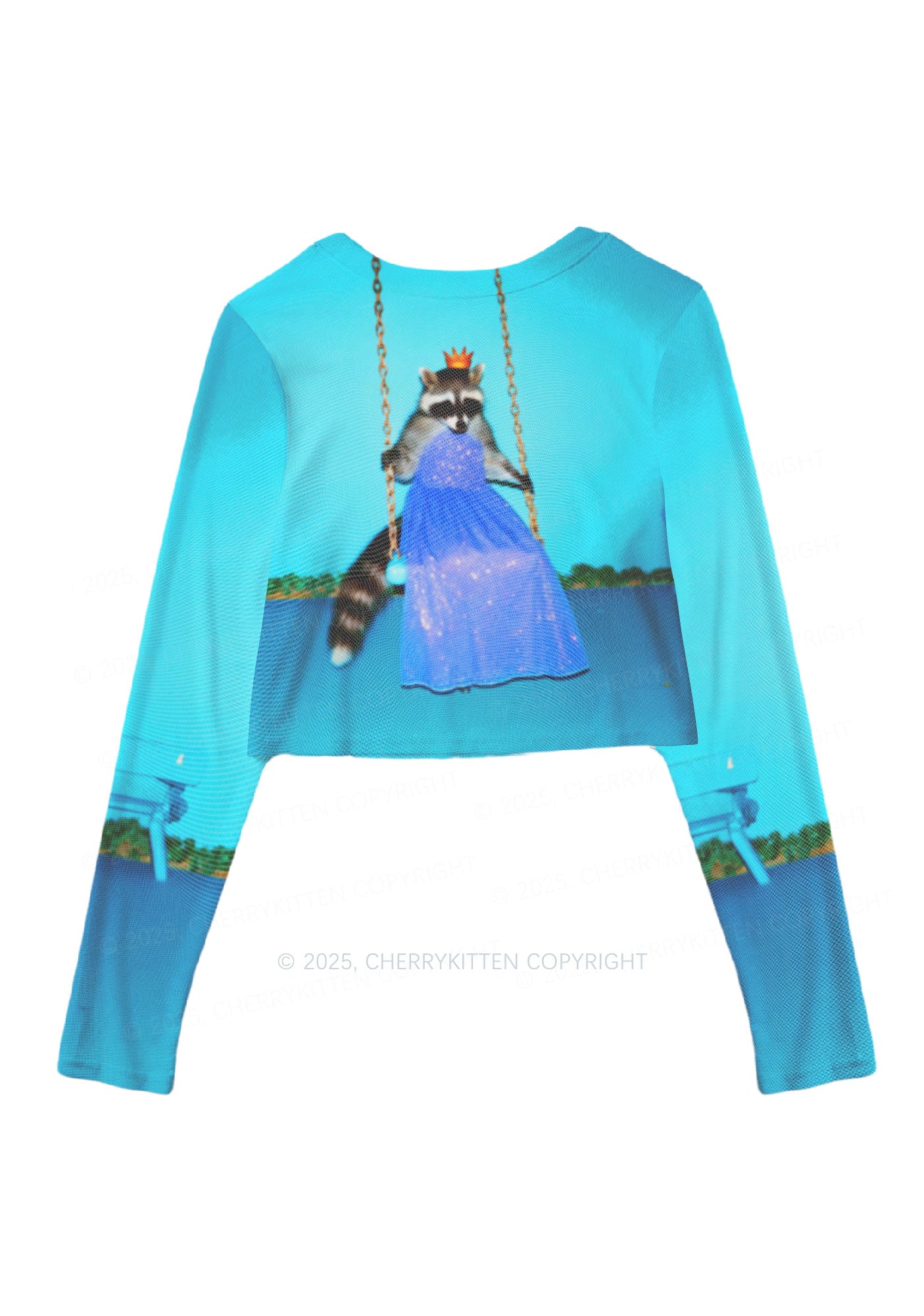 Princess Raccoon Y2K Mesh Long Sleeve Crop Top Cherrykitten
