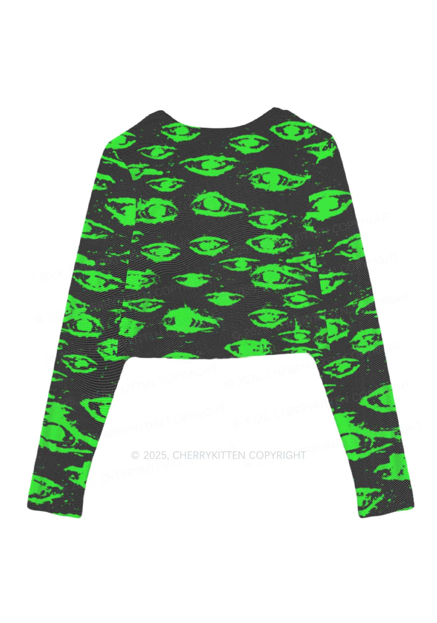 Glimmering Eyes Y2K Mesh Long Sleeve Crop Top Cherrykitten