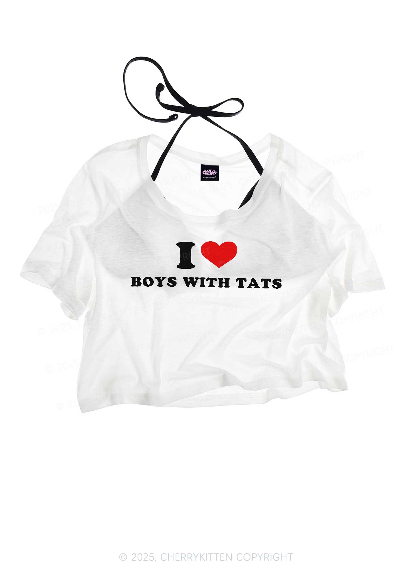 I Love Boys With Tats Y2K Sheer Crop Tee Cherrykitten
