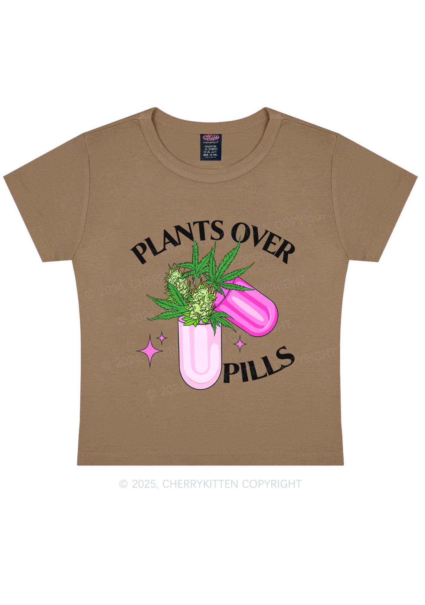 Plants Over Pills Y2K Baby Tee Cherrykitten