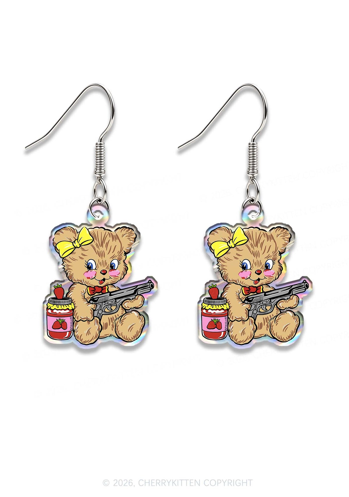 Strawberry Jams Bear Y2K Acrylic Earrings Cherrykitten