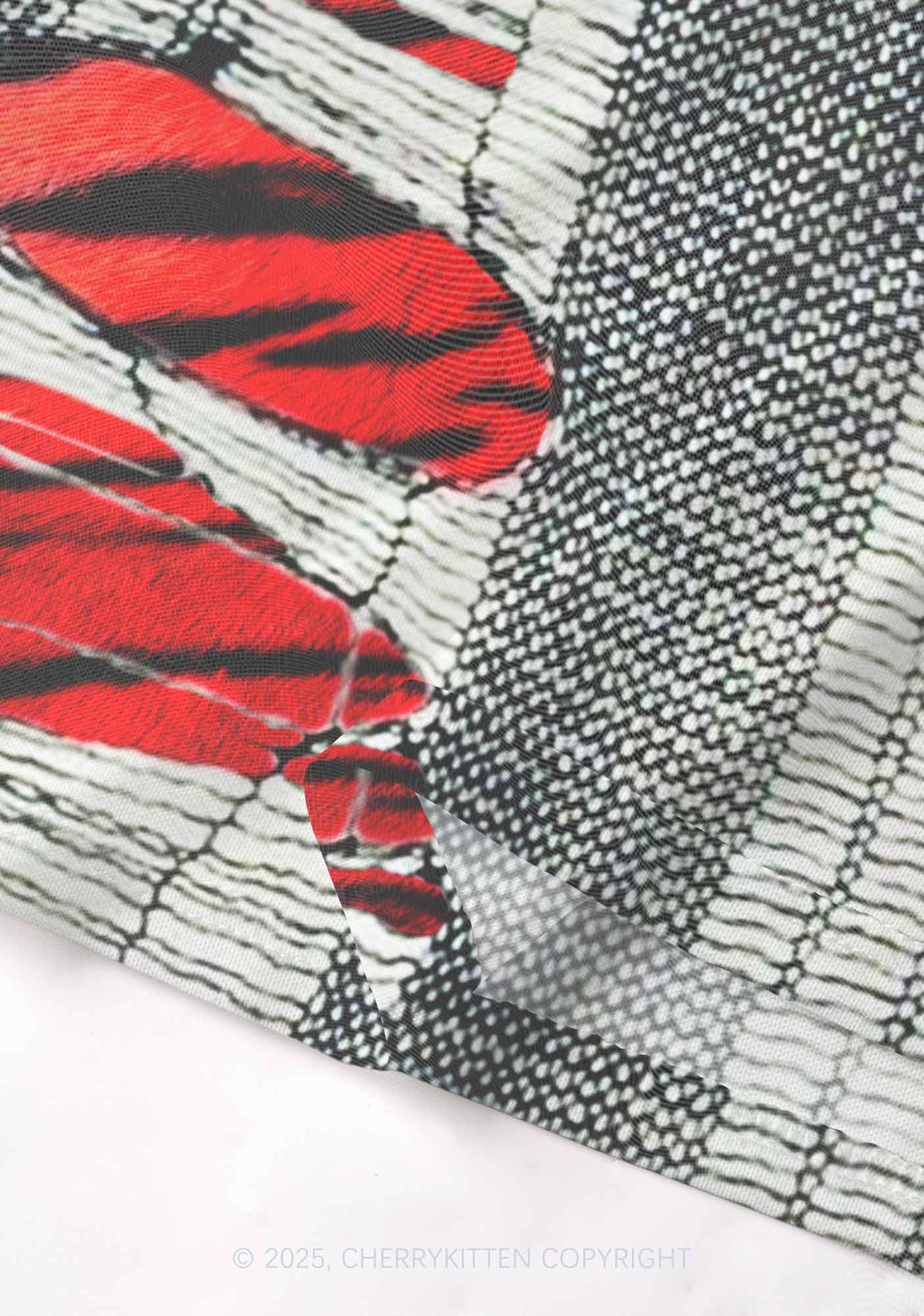 Tiger Striped Red Block Y2K Mesh Cami Tank Cherrykitten