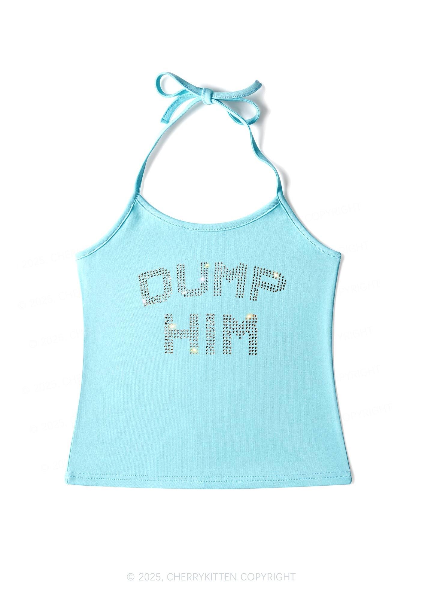 Rhinestone Dump Him Y2K Halter Neck Cami Cherrykitten