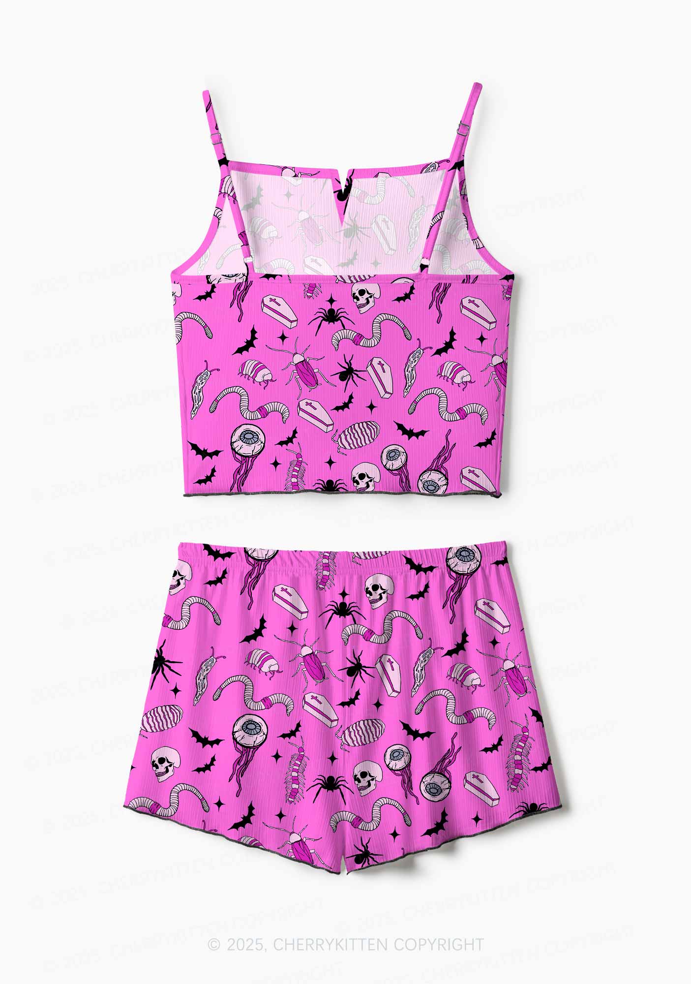 Halloween Goth Pink Party Y2K Print Cami Shorts Pajama Set Cherrykitten