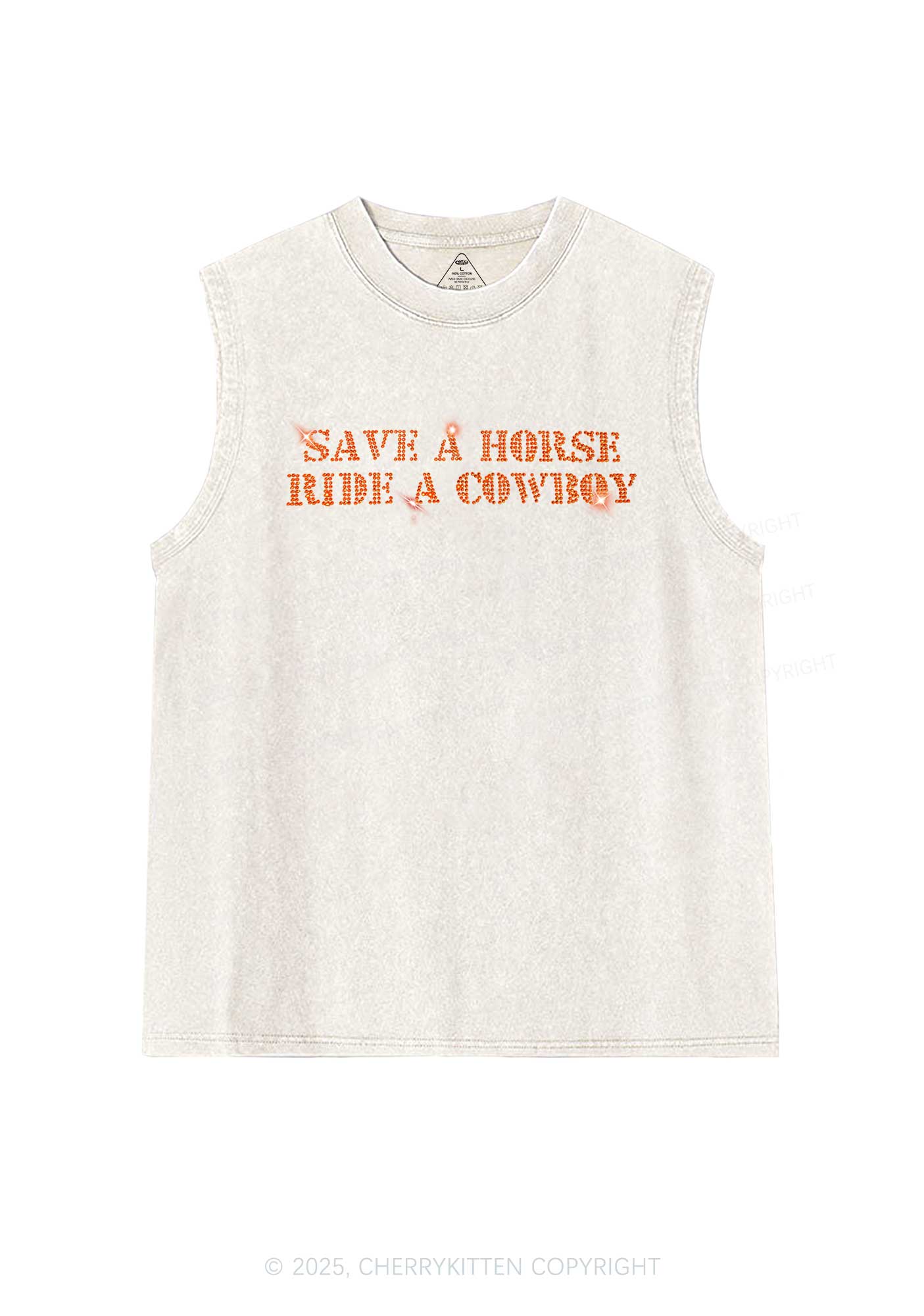 Rhinestone Save A Horse Ride A Cowboy Y2K Washed Muscle Tank Cherrykitten