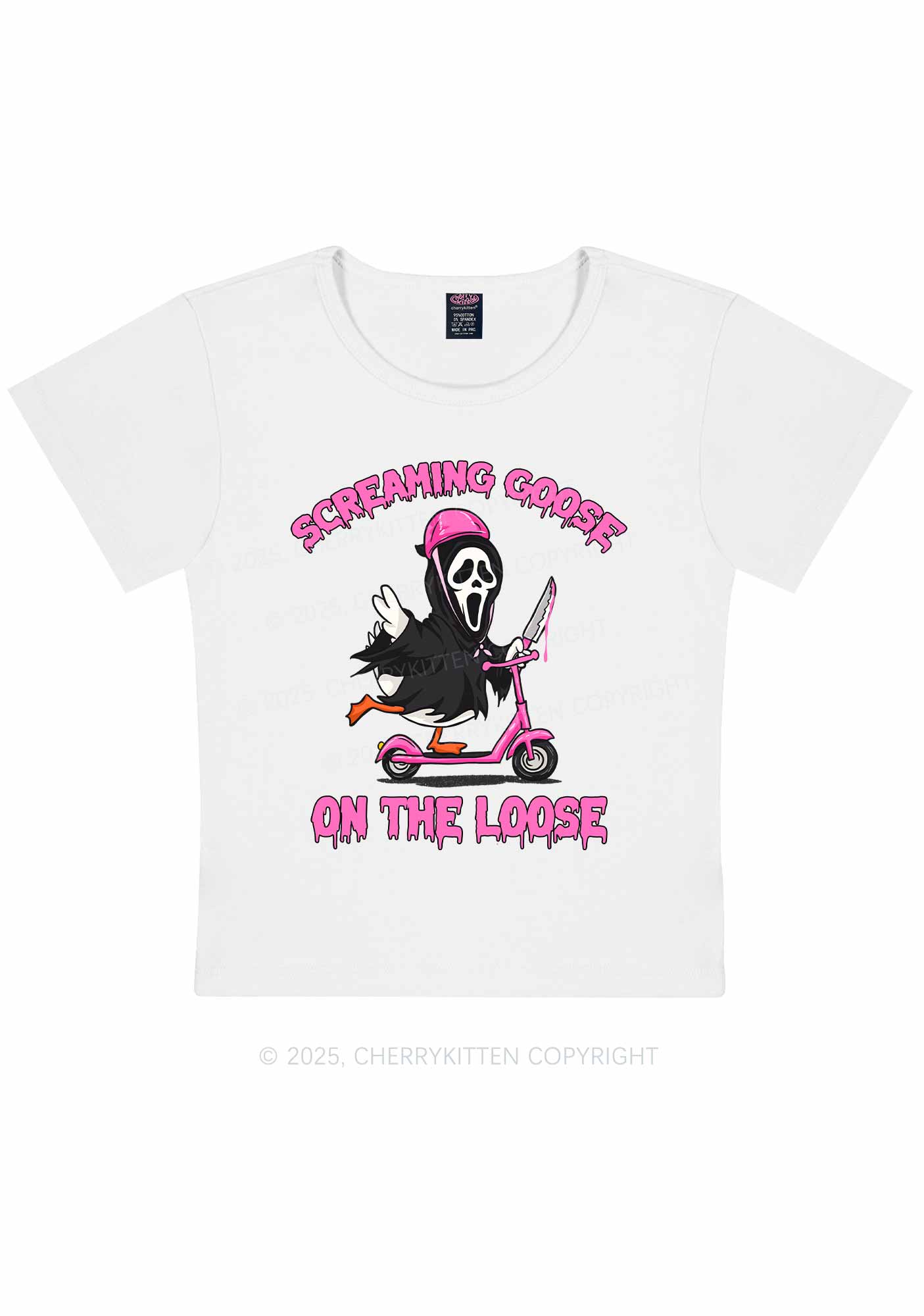 Halloween Screaming Goose On Loose Y2K Baby Tee Cherrykitten