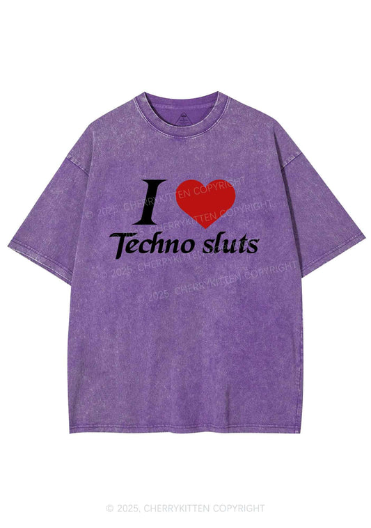 I Love Techno Slxts Y2K Shirts Washed Tee Cherrykitten