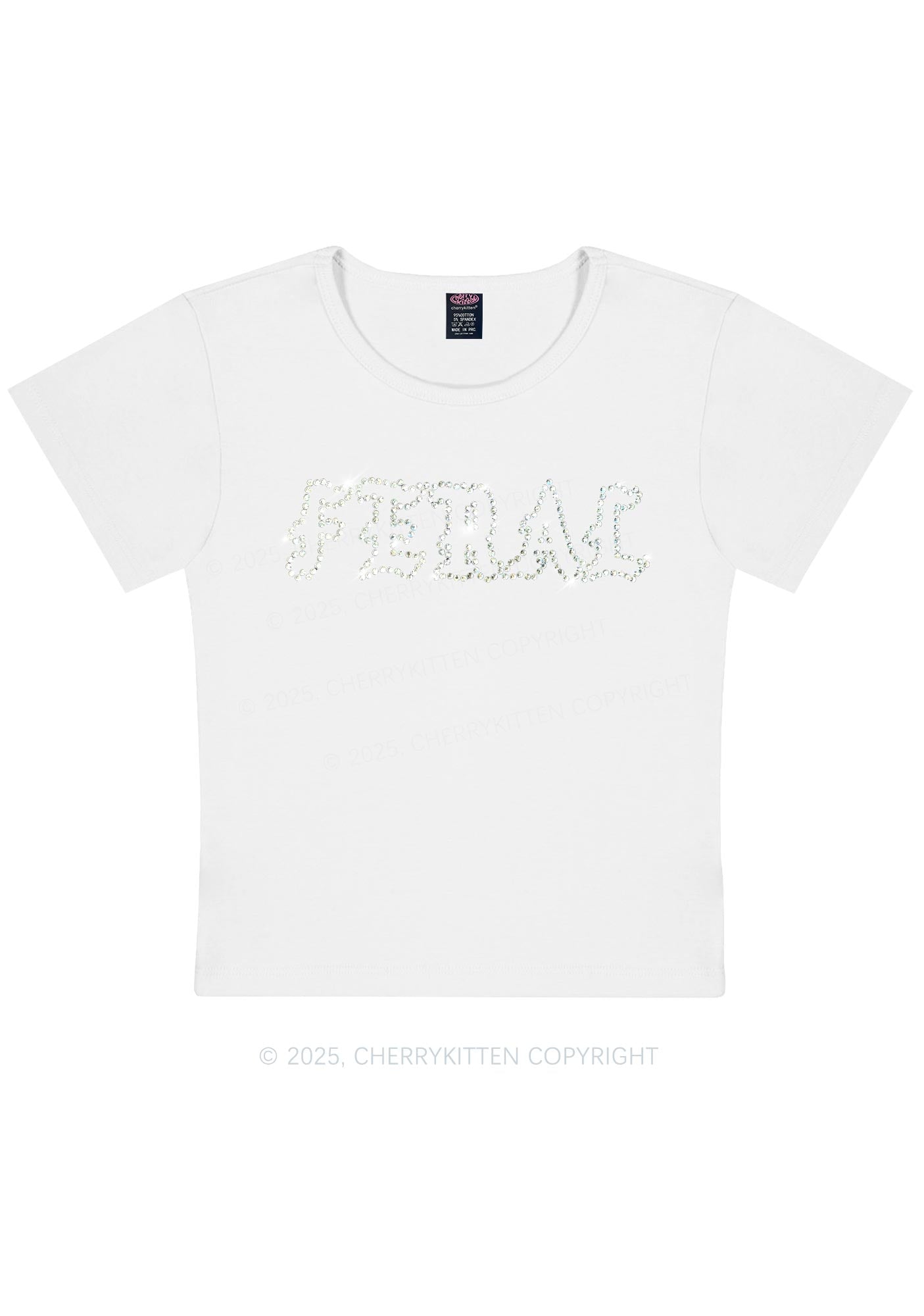 Rhinestone Feral Y2K Baby Tee Cherrykitten