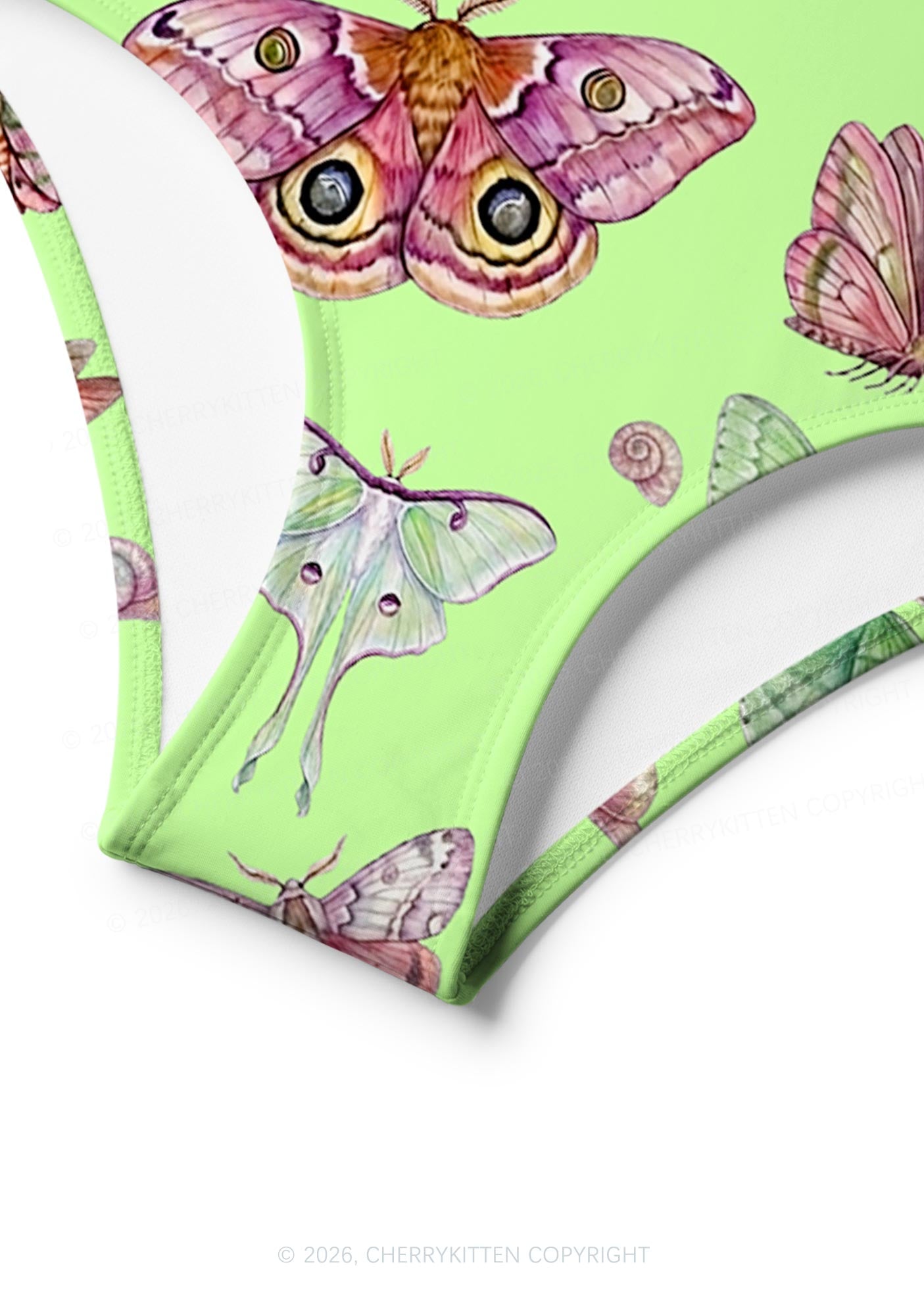Lime Green Moth Snail Y2K Print Bikini Set Cherrykitten