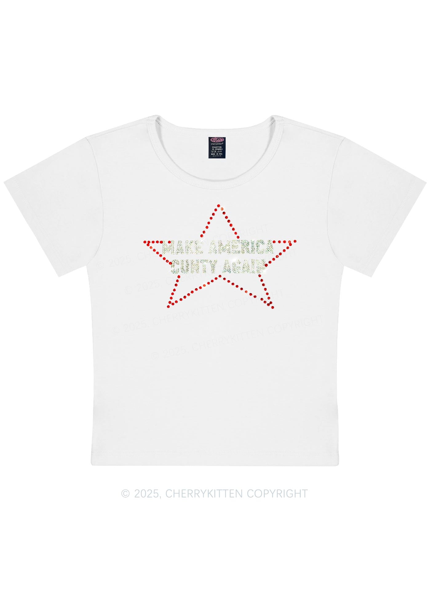 Rhinestone Make America Cxxty Again Y2K Baby Tee Cherrykitten