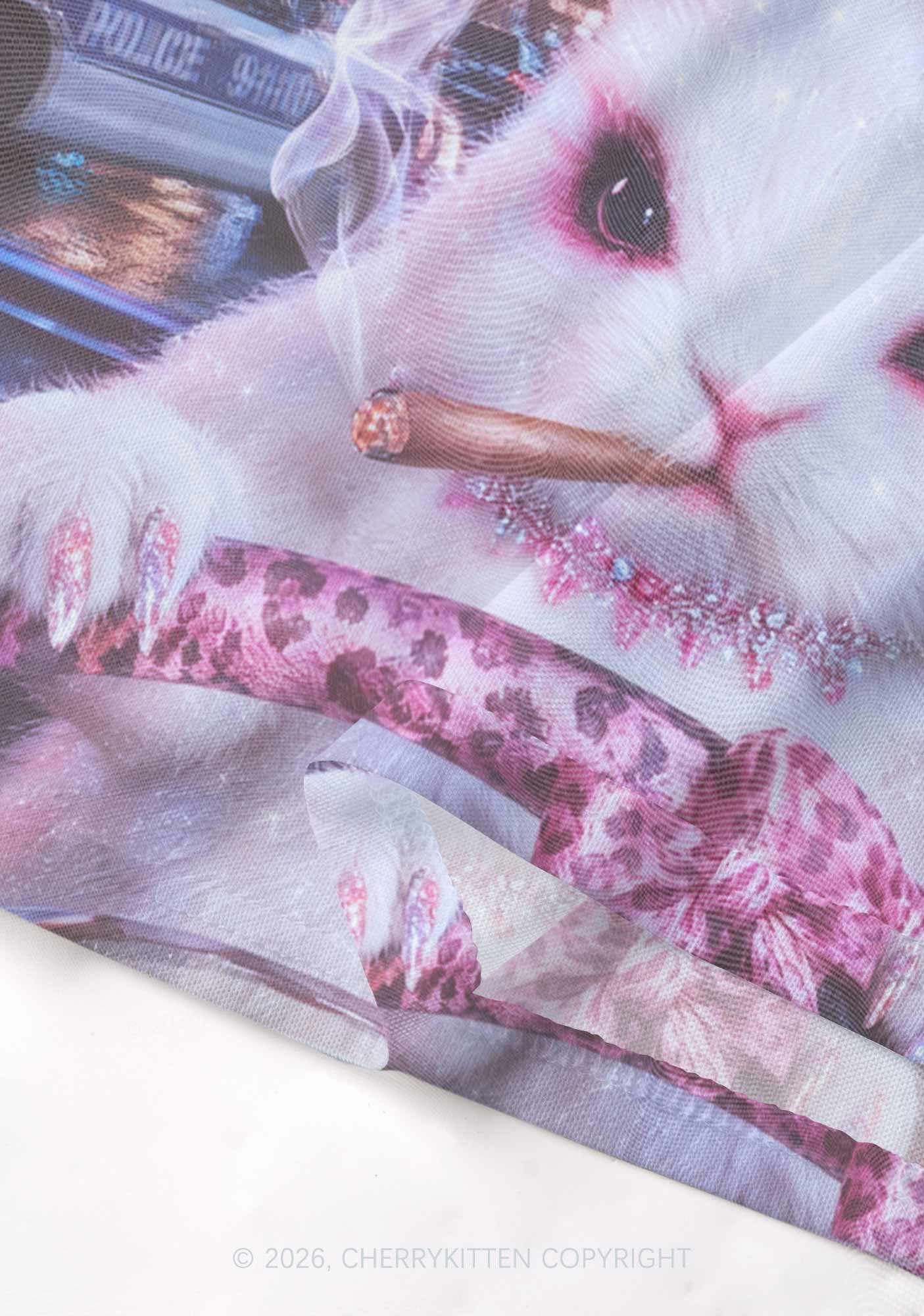 Smoking Bunny Driver Y2K Mesh Crop Top Cherrykitten