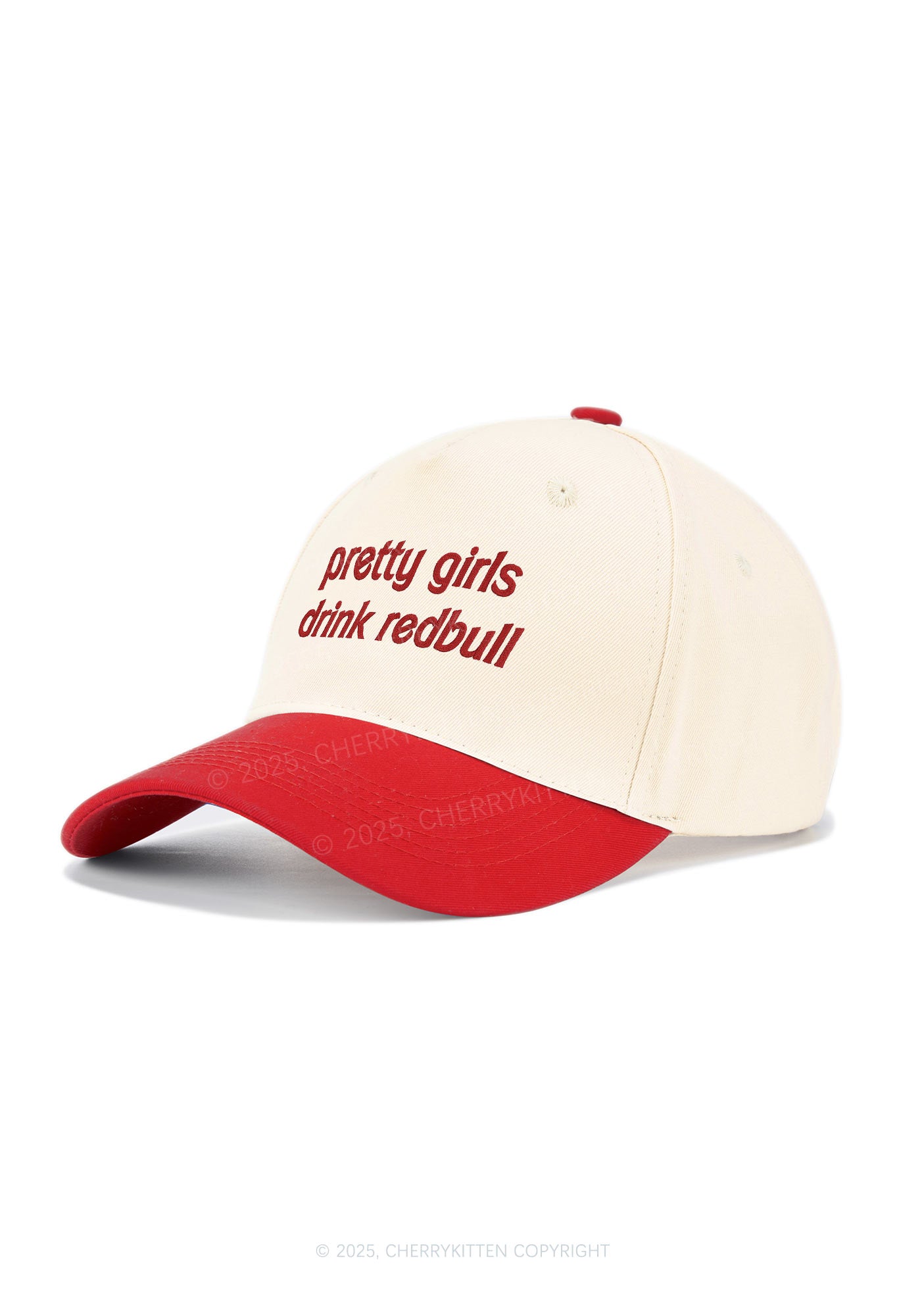 Embroidered Pretty Girls Drink Redbull Y2K Color Block Baseball Cap Cherrykitten