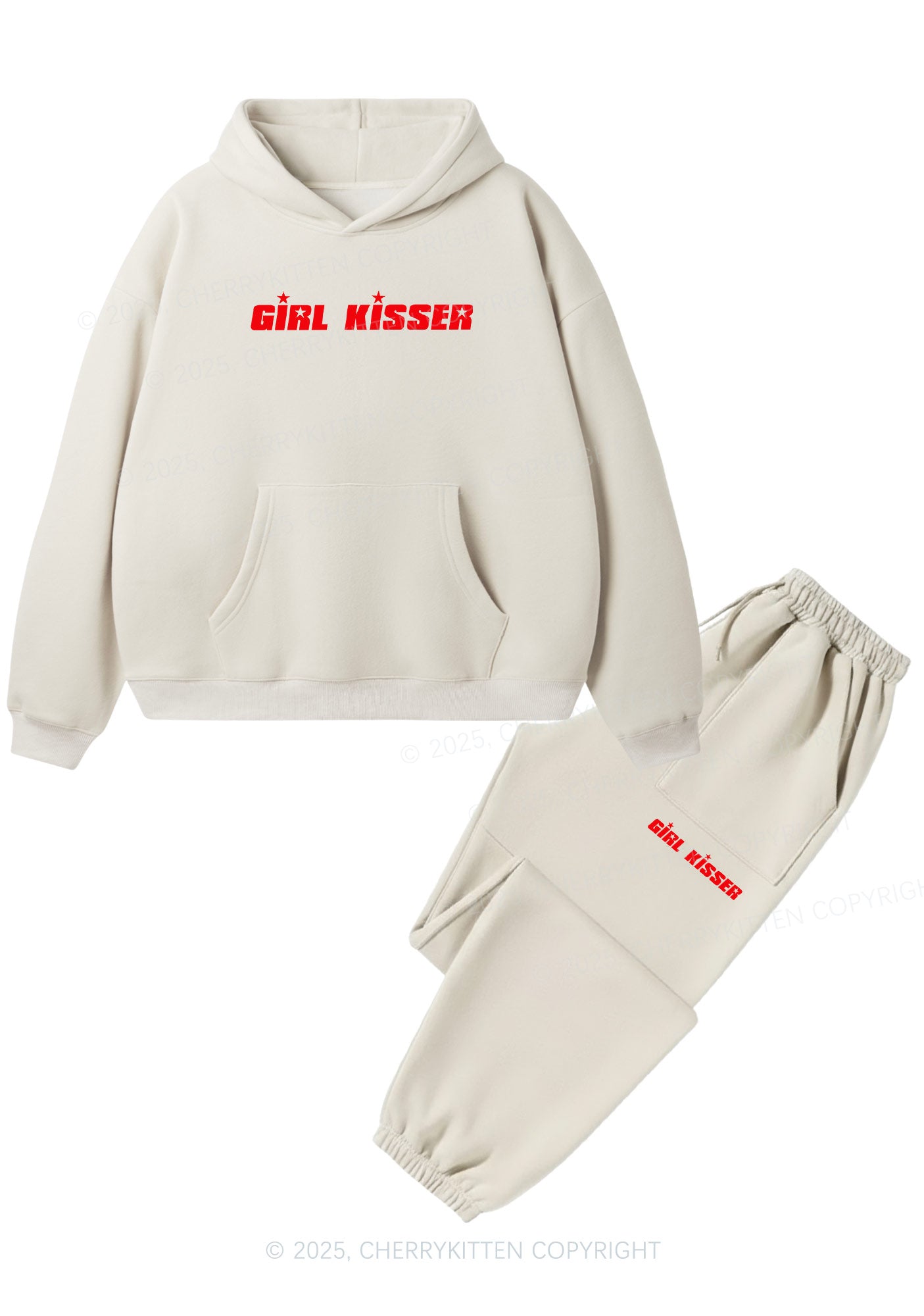 Girl Kisser Star Pride Y2K Fleece Hoodie Set Cherrykitten
