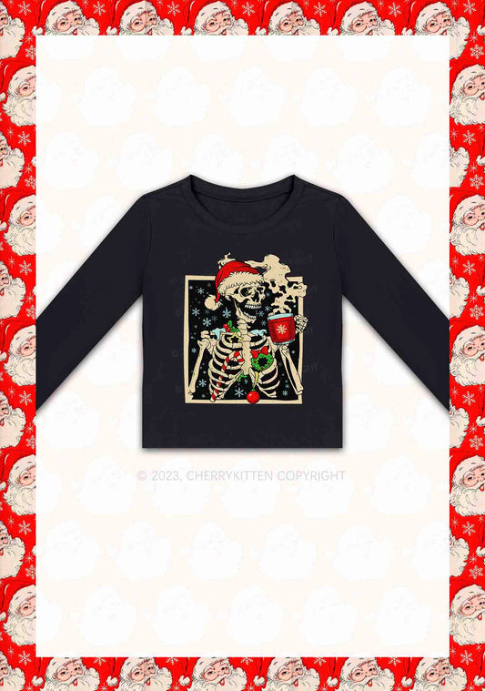 Merry Christmas Skeleton Y2K Long Sleeve Crop Top Cherrykitten