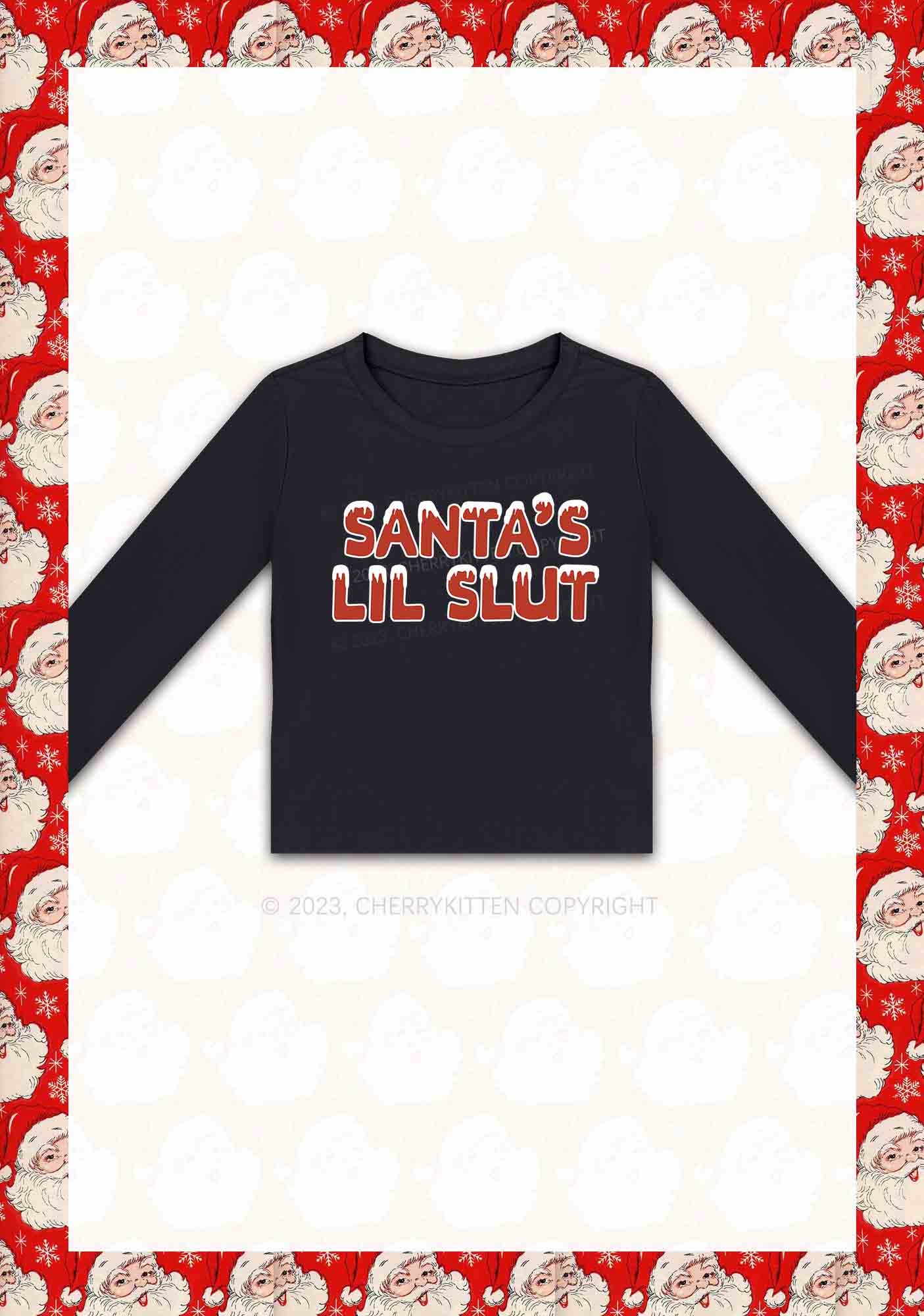 Santa's Lil Slxt Y2K Long Sleeve Crop Top Cherrykitten