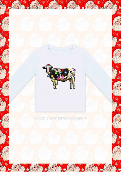 Christmas Cow Y2K Long Sleeve Crop Top Cherrykitten