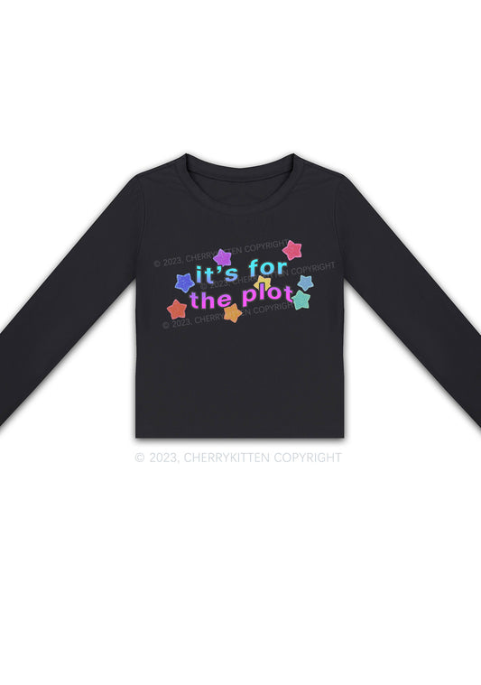 It's For The Plot Stars Y2K Long Sleeve Crop Top Cherrykitten