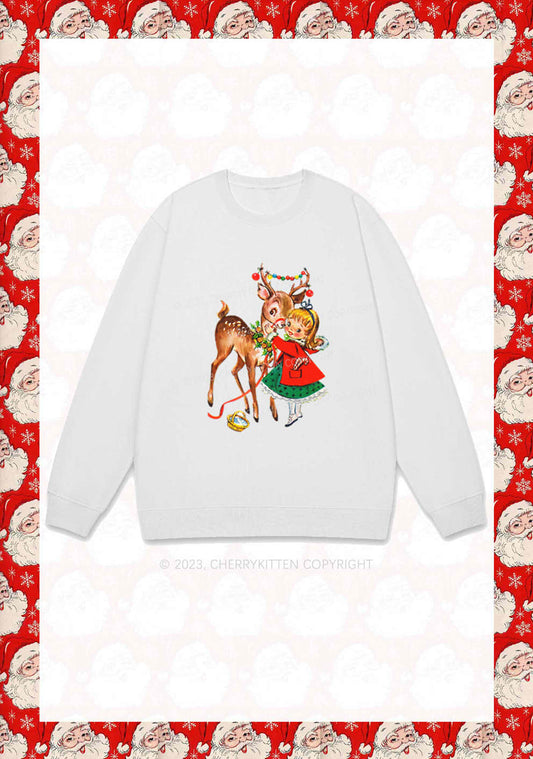 Christmas Girl and Reindeer Y2K Sweatshirt Cherrykitten