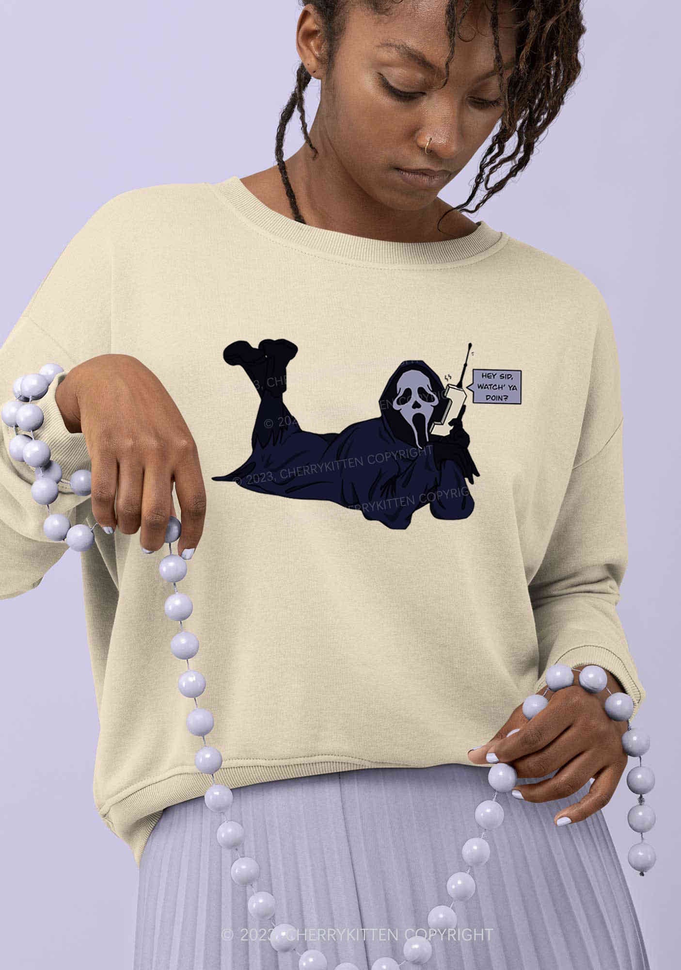 Skeleton On The Phone Halloween Y2K Sweatshirt Cherrykitten