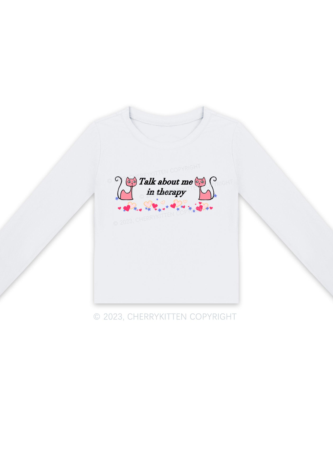 Talk About Me Pink Cats Y2K Long Sleeve Crop Top Cherrykitten