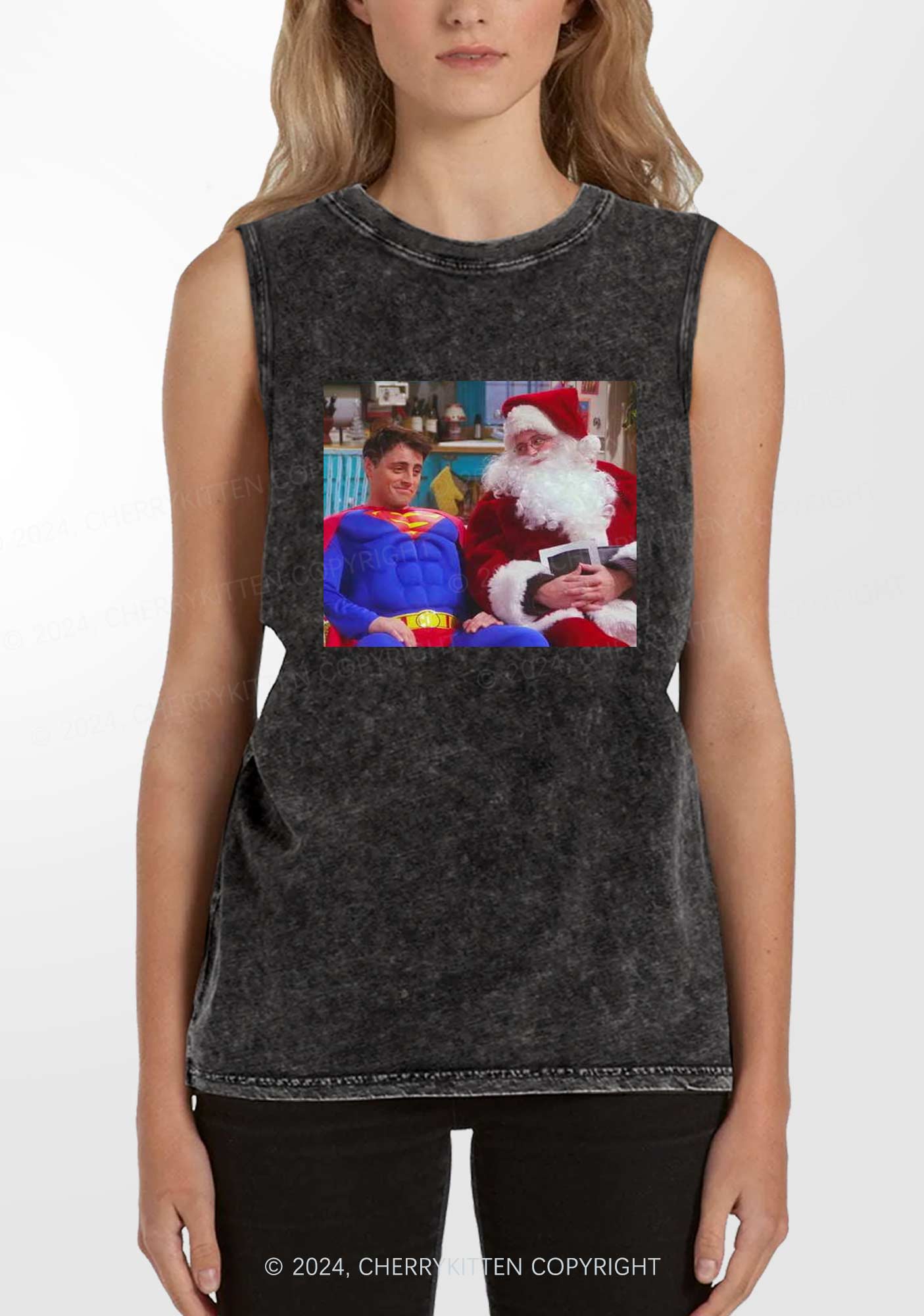 Christmas Super Santa Y2K Washed Tank Cherrykitten