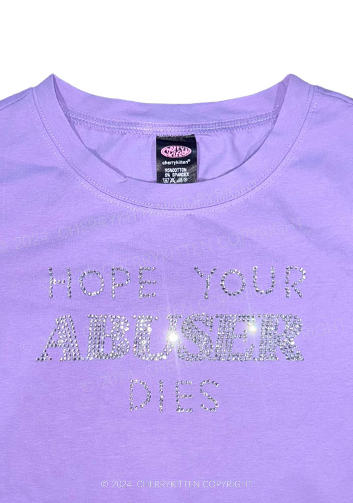 Rhinestone Abuser Dies Y2K Baby Tee Cherrykitten