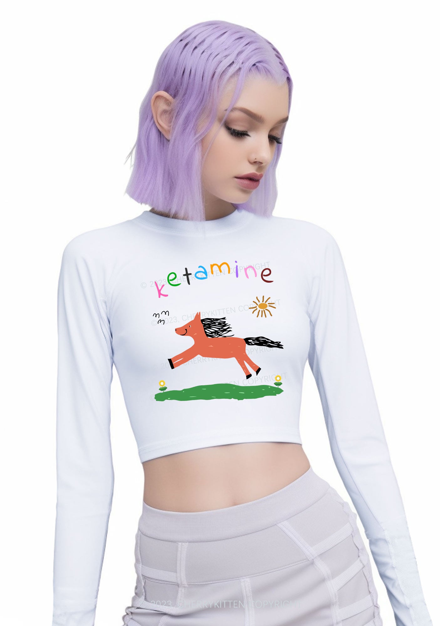 Orange Pony Long Sleeve Crop Top Cherrykitten