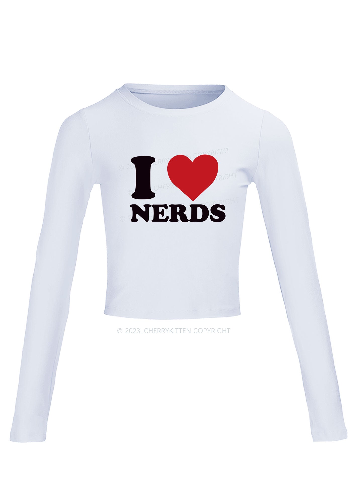 I Love Nerds Long Sleeve Crop Top Cherrykitten