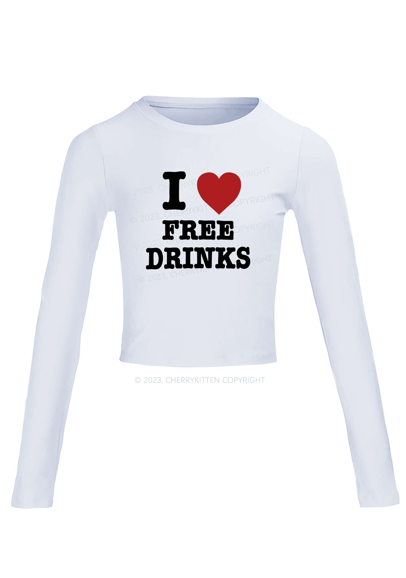 I Love Free Drinks Long Sleeve Crop Top Cherrykitten