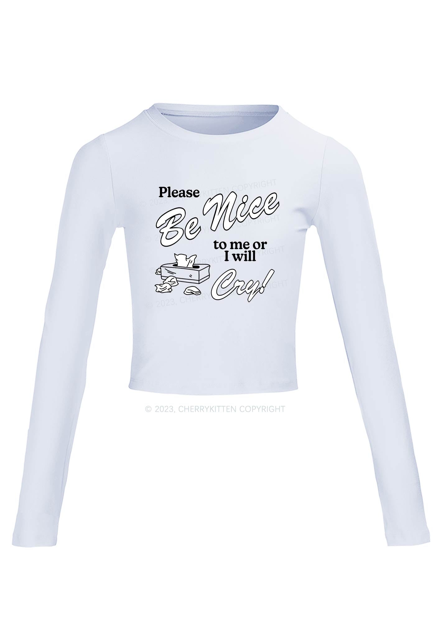 Please Be Nice To Me Long Sleeve Crop Top Cherrykitten