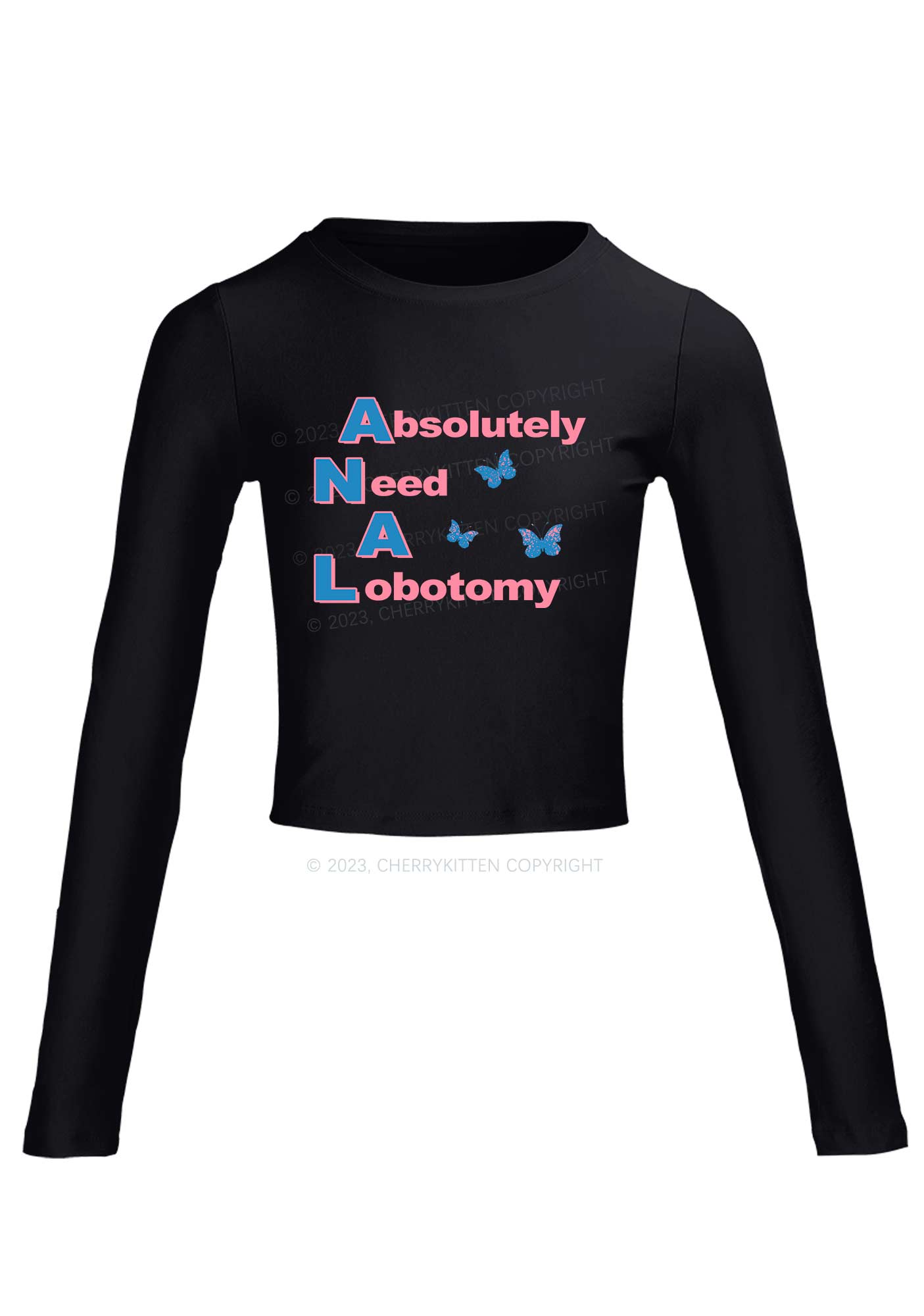 Absolutely Need A Lobotomy Long Sleeve Crop Top Cherrykitten