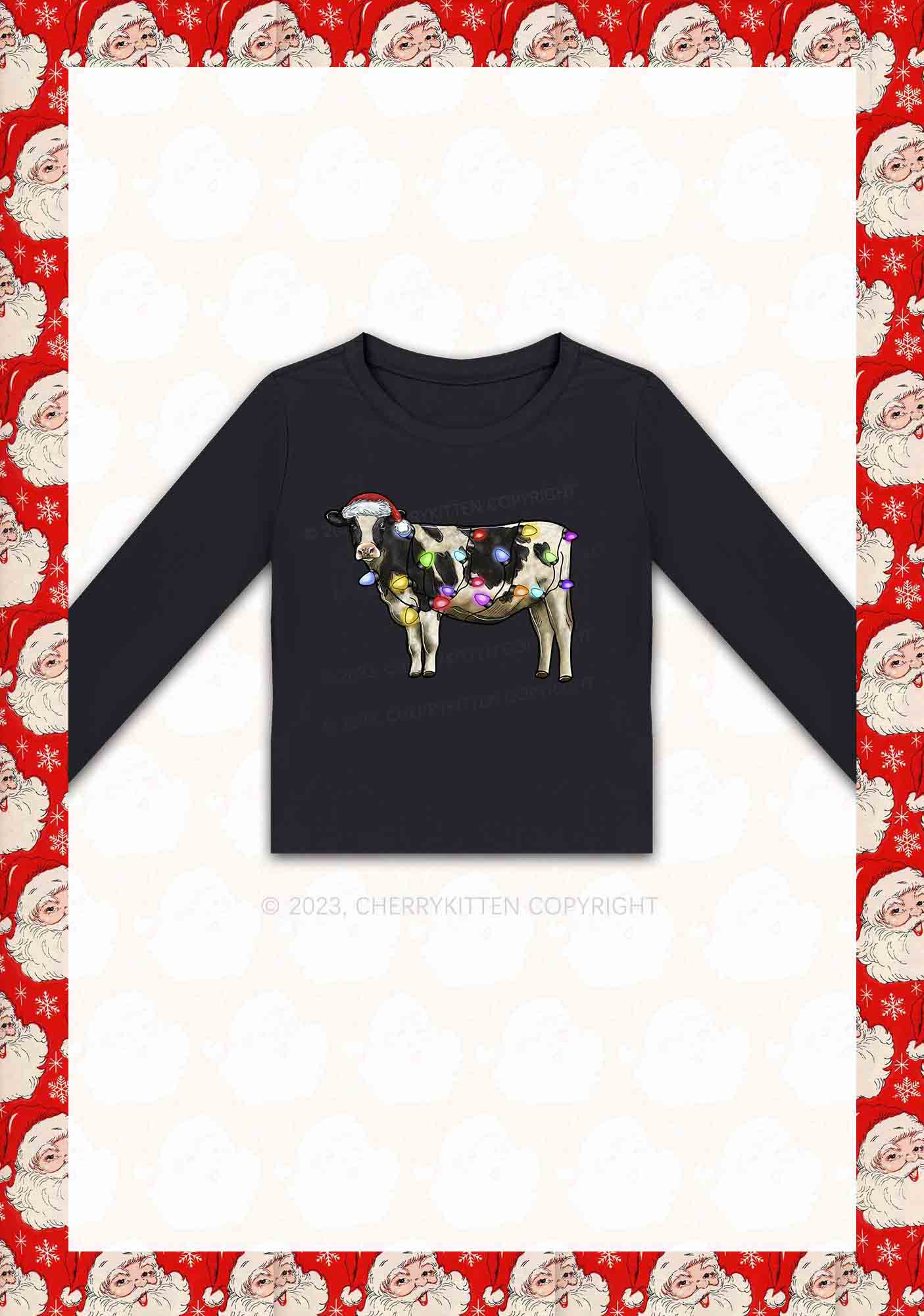 Christmas Cow Y2K Long Sleeve Crop Top Cherrykitten