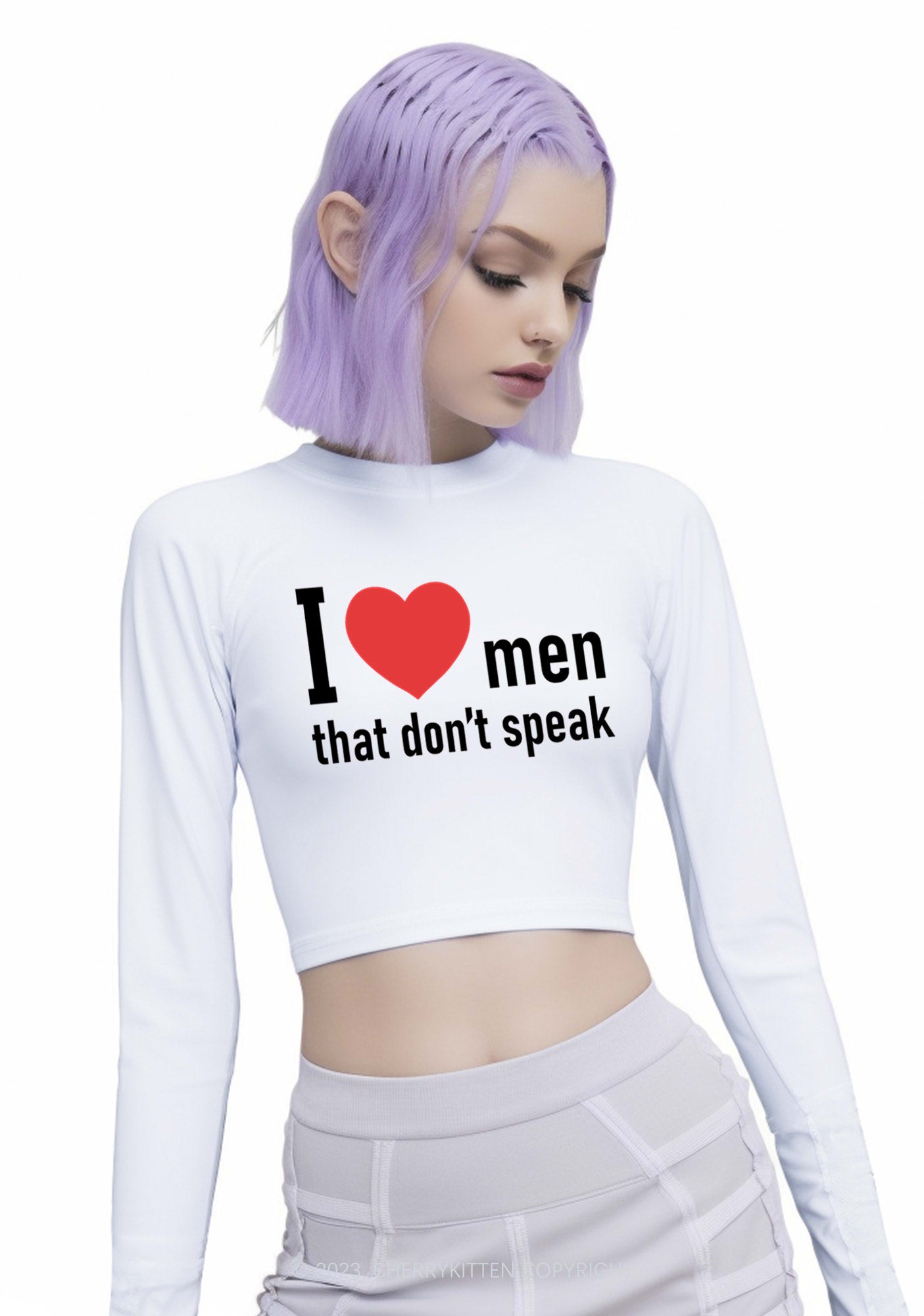 I Love Men That Don't Speak Long Sleeve Crop Top Cherrykitten
