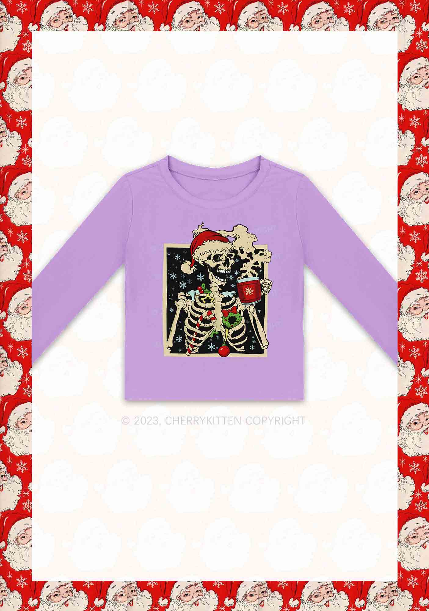 Merry Christmas Skeleton Y2K Long Sleeve Crop Top Cherrykitten