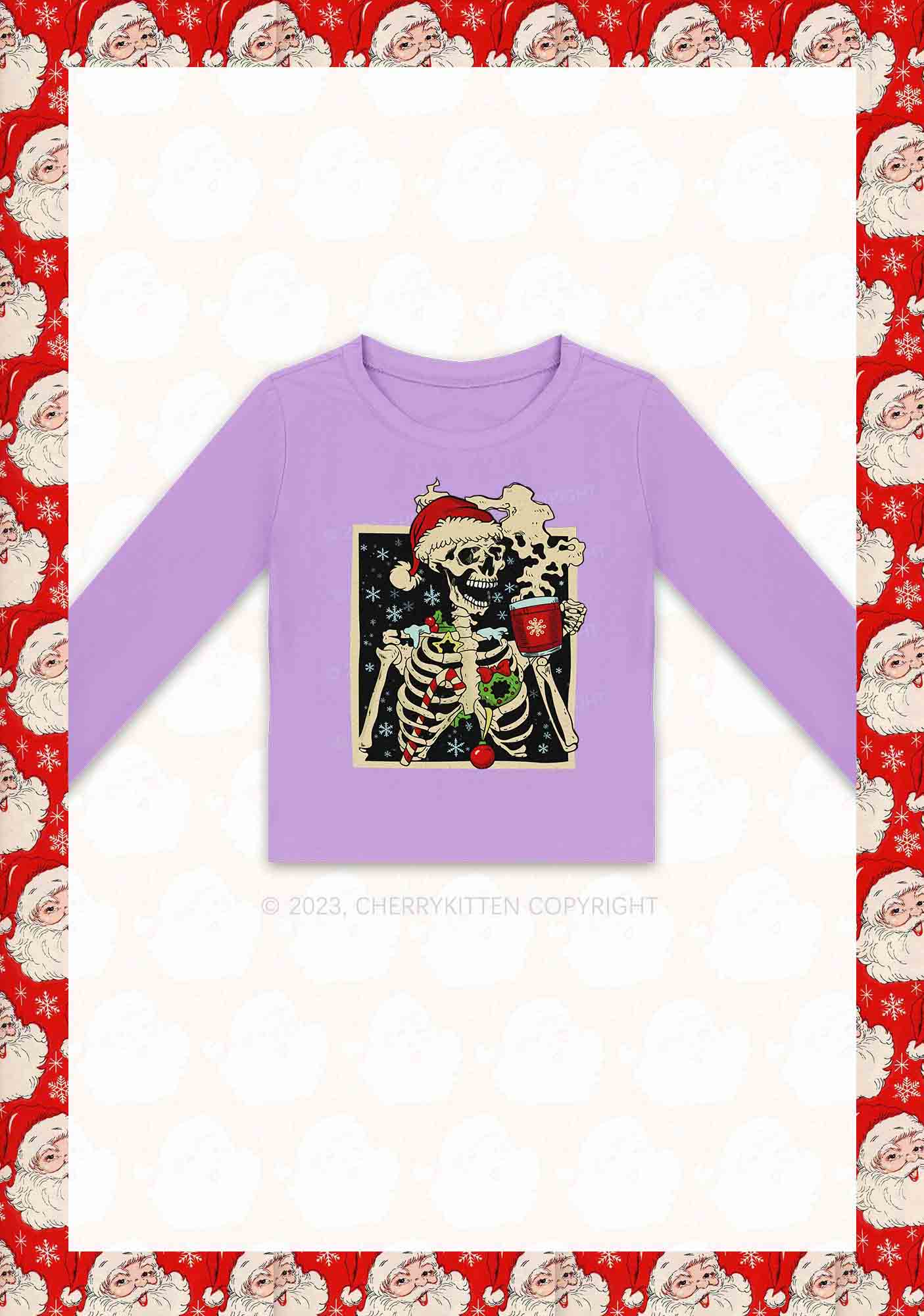 Merry Christmas Skeleton Y2K Long Sleeve Crop Top Cherrykitten