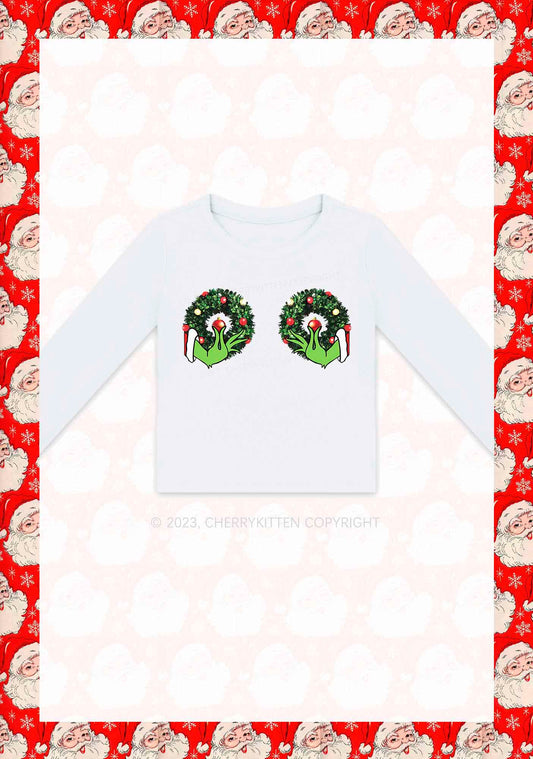 Christmas Wreath Y2K Long Sleeve Crop Top Cherrykitten