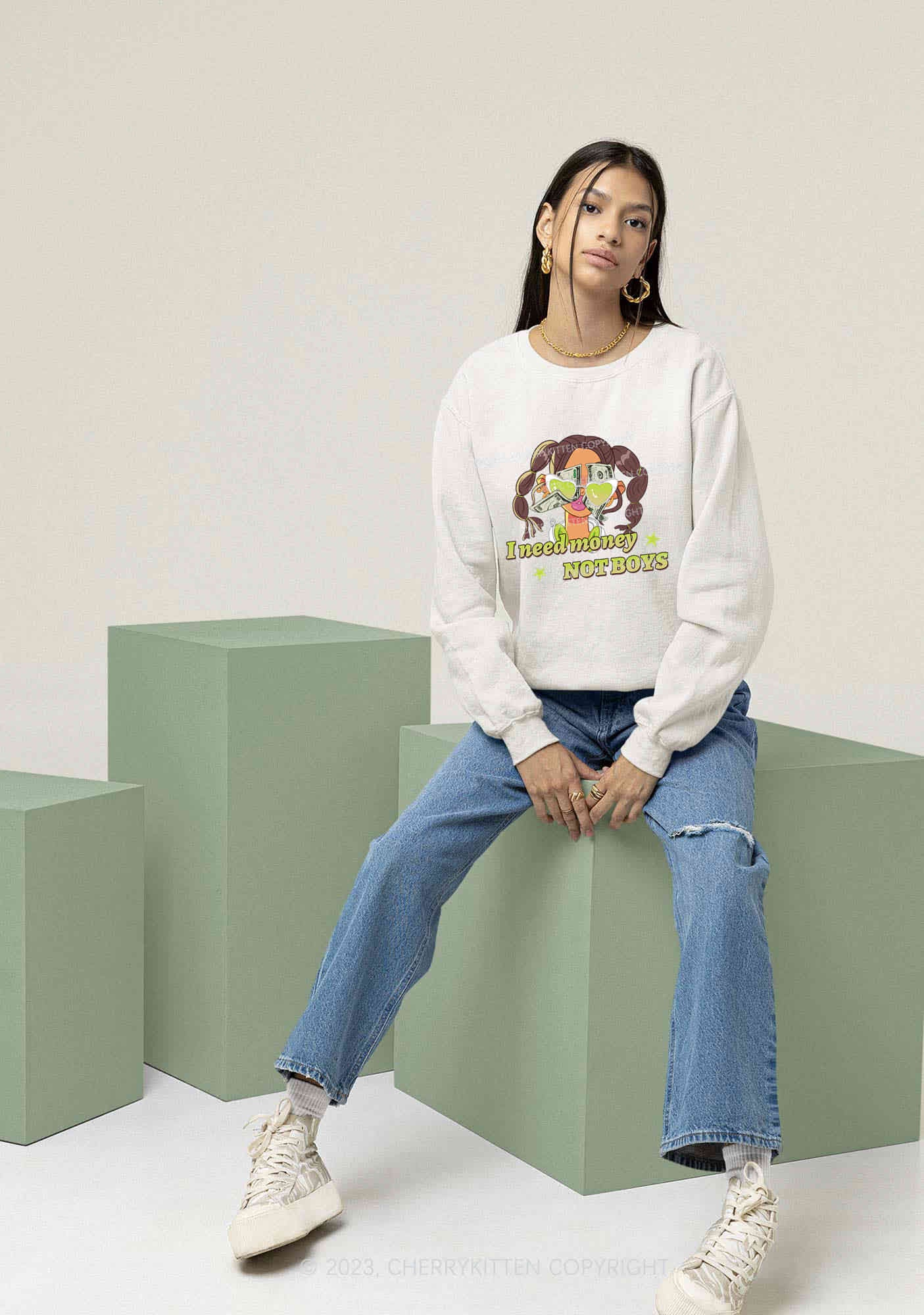 Girl I Need Money Not Boys Y2K Sweatshirt Cherrykitten