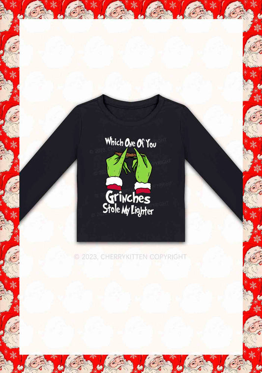 Which One Of You Stole My Lighter Christmas Y2K Long Sleeve Crop Top Cherrykitten