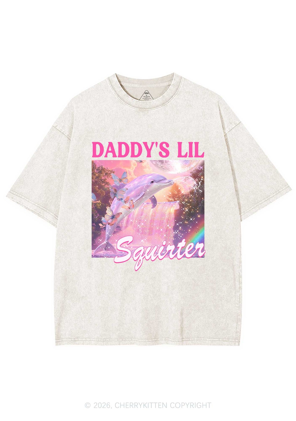 Daddys Lil Squirter Dolphin Y2K Shirts Washed Tee Cherrykitten