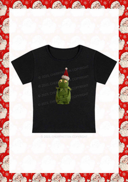 Christmas Plush Frog Y2K Baby Tee Cherrykitten