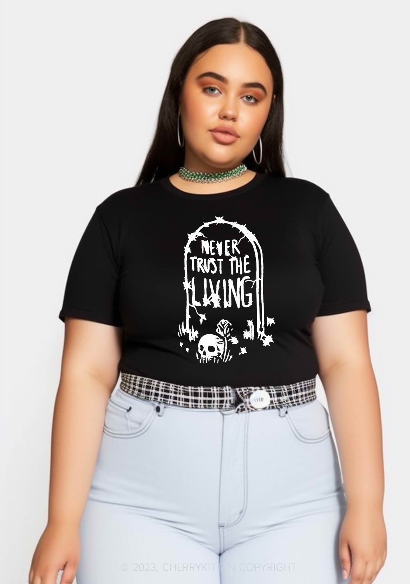 Never Trust The Living Halloween Baby Tee Cherrykitten