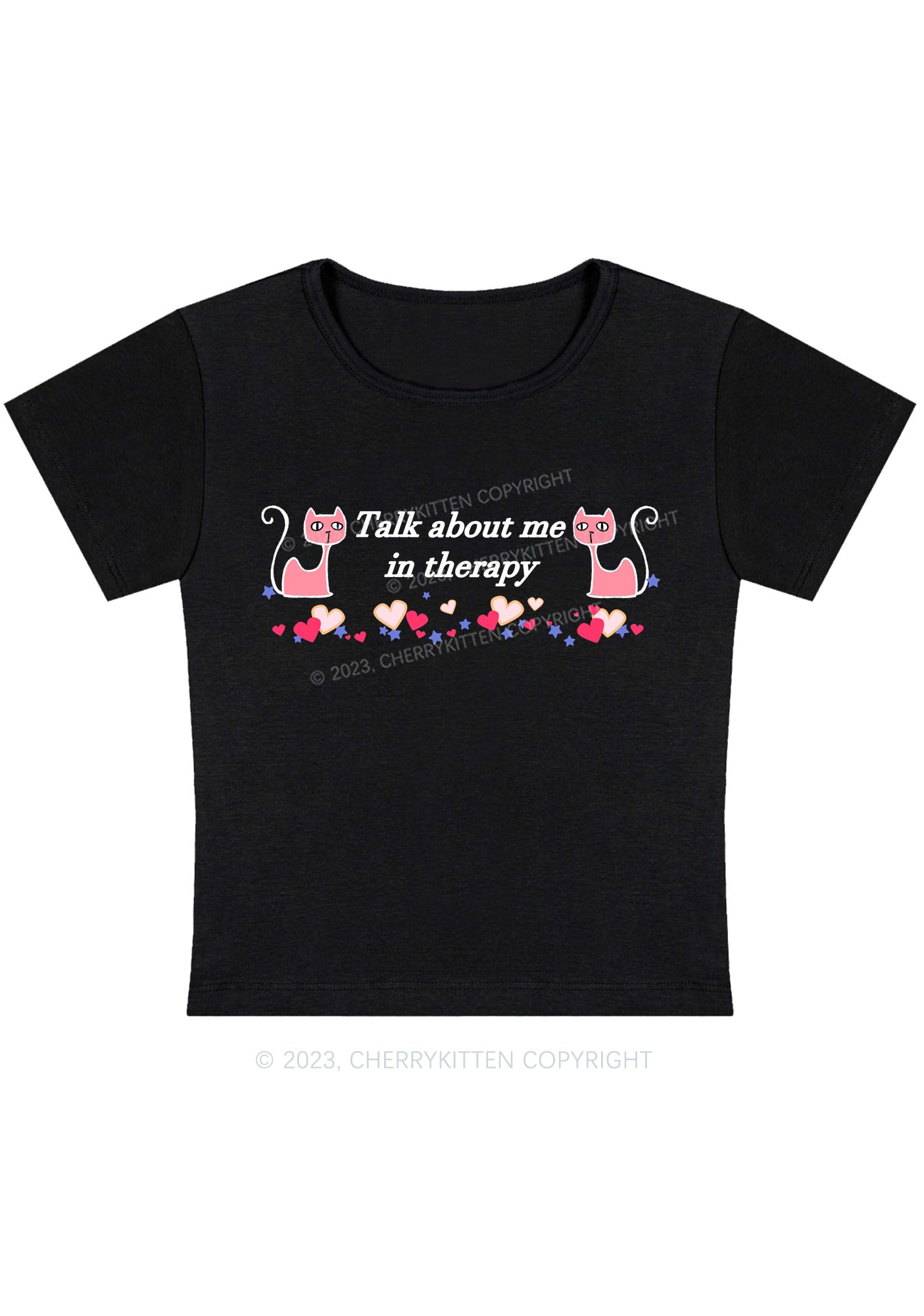 Talk About Me Pink Cats Y2K Baby Tee Cherrykitten