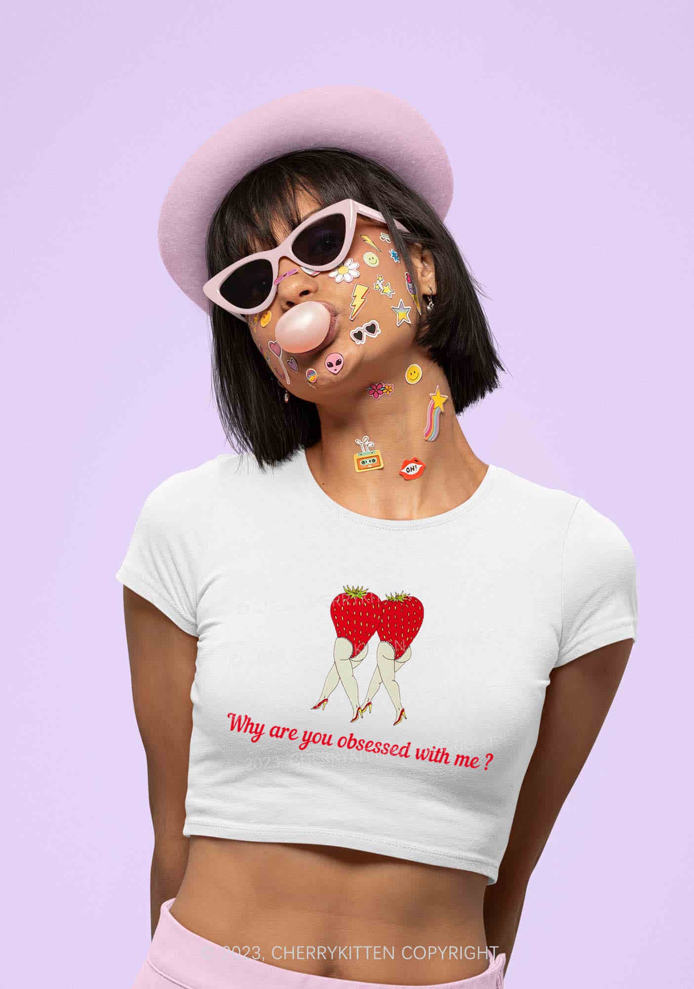 Why Are You Obsessed With Strawberries Y2K Baby Tee Cherrykitten