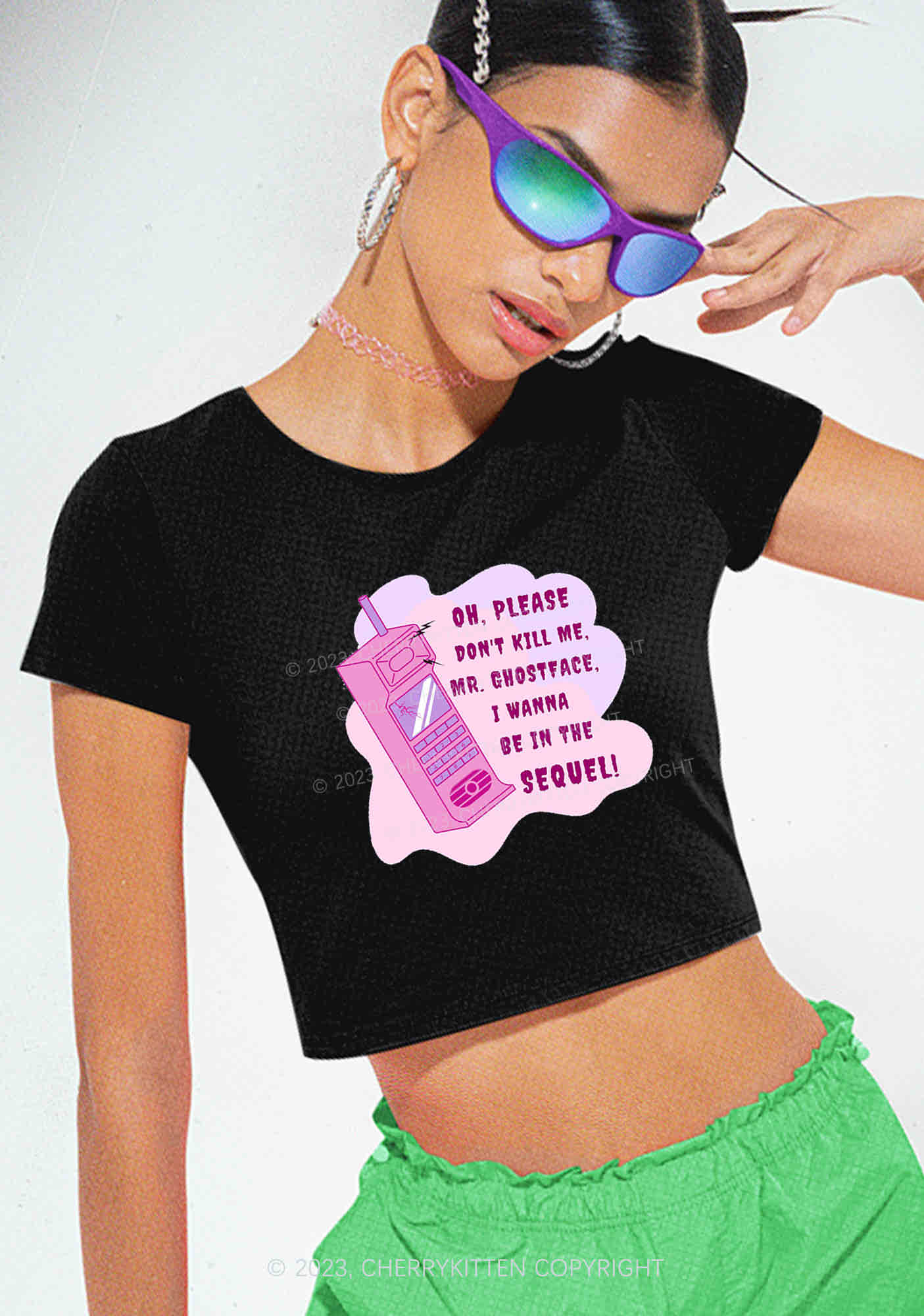 Please Don't Kill Me Halloween Y2K Baby Tee Cherrykitten