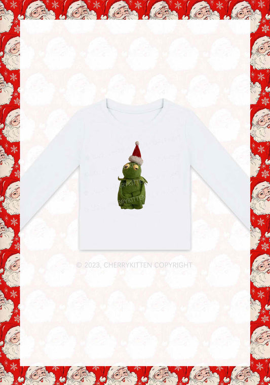 Christmas Plush Frog Y2K Long Sleeve Crop Top Cherrykitten