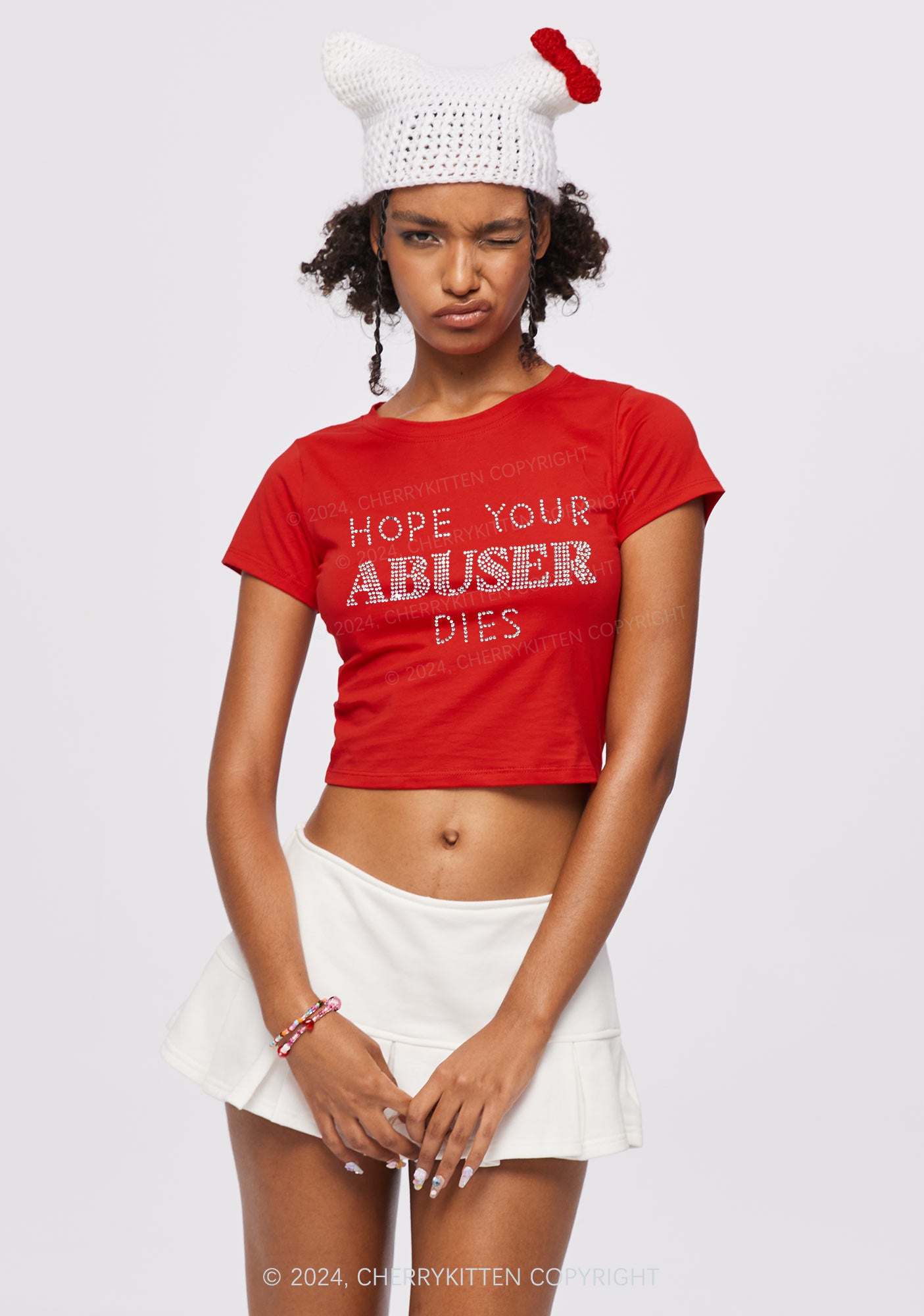 Rhinestone Abuser Dies Y2K Baby Tee Cherrykitten