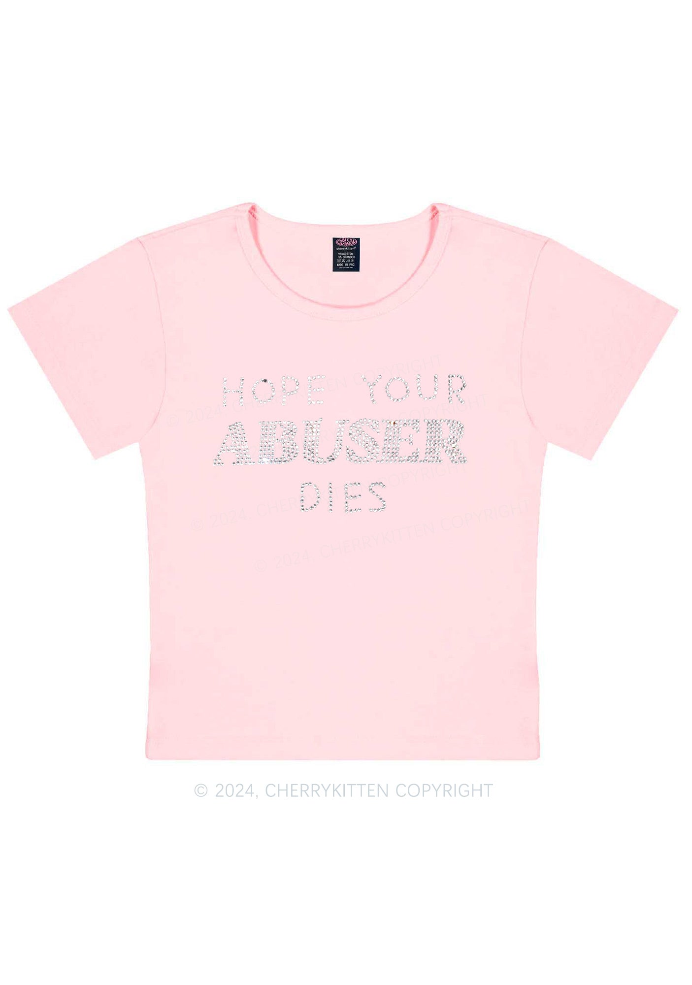 Rhinestone Abuser Dies Y2K Baby Tee Cherrykitten